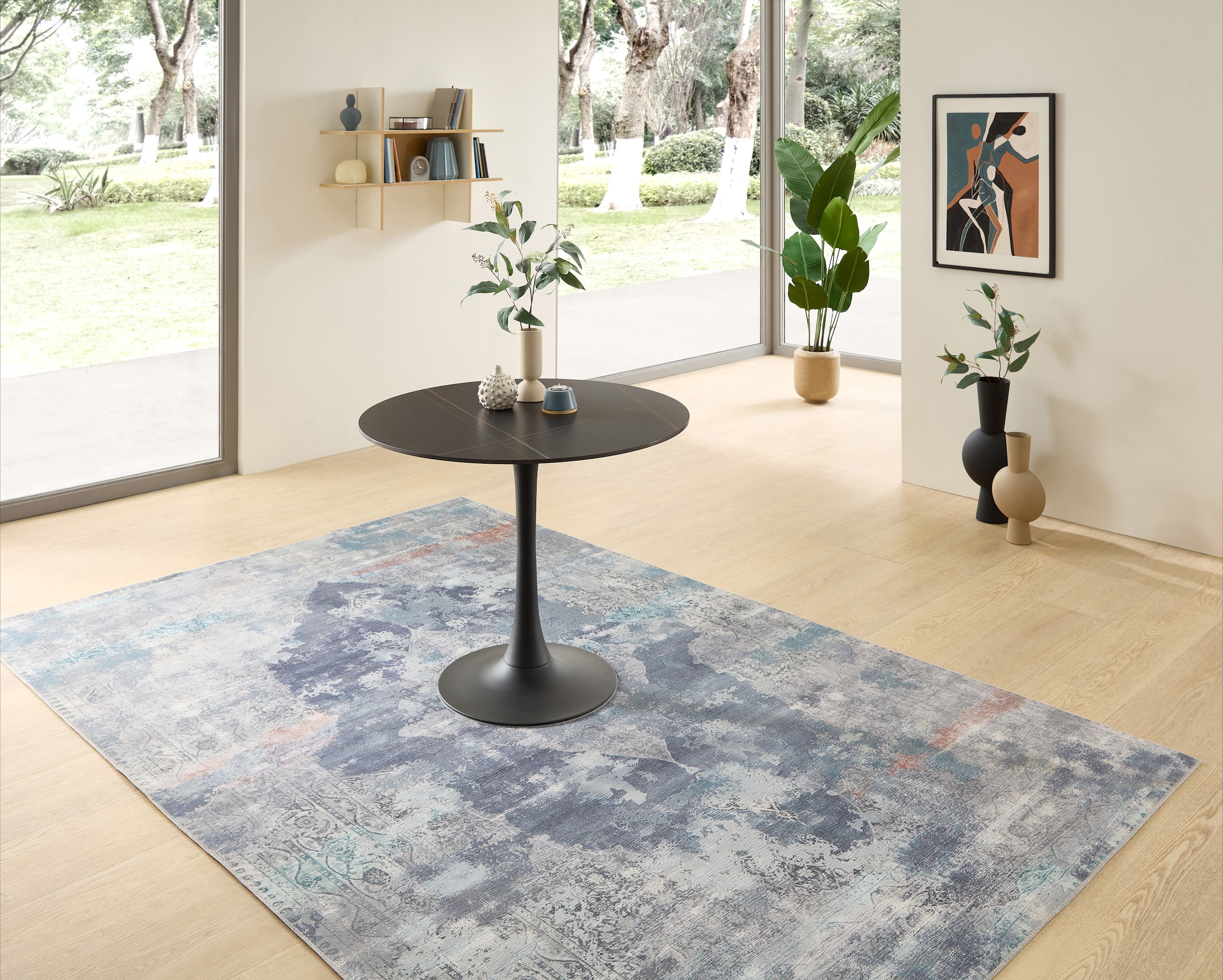 Stolkom Esstisch »Josh Esszimmertisch rund Keramik, marmoriert, BxH 90x75 cm«, Keramikoberfläche marmoriert, Wahlweise in weiss, grau oder schwarz