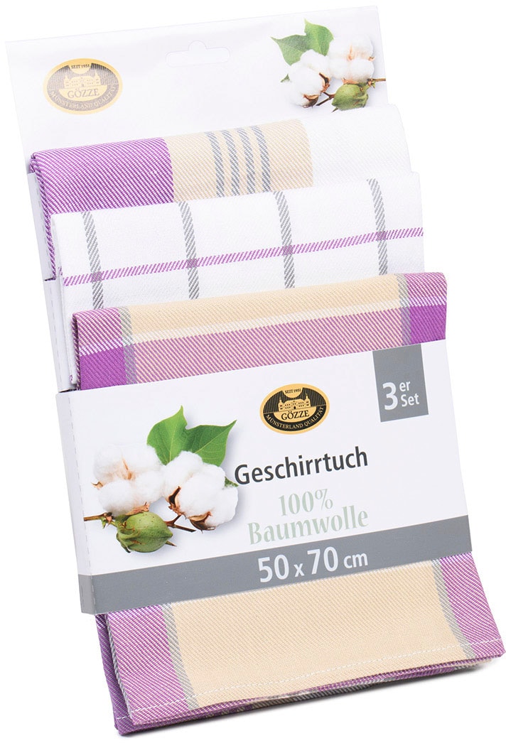 Gözze Geschirrtuch »Geschirrtücher, Des. 60058«, (Set, 3 tlg.), Mass: 50 x 70 cm, Set: 2x kariert und 1x gestreift