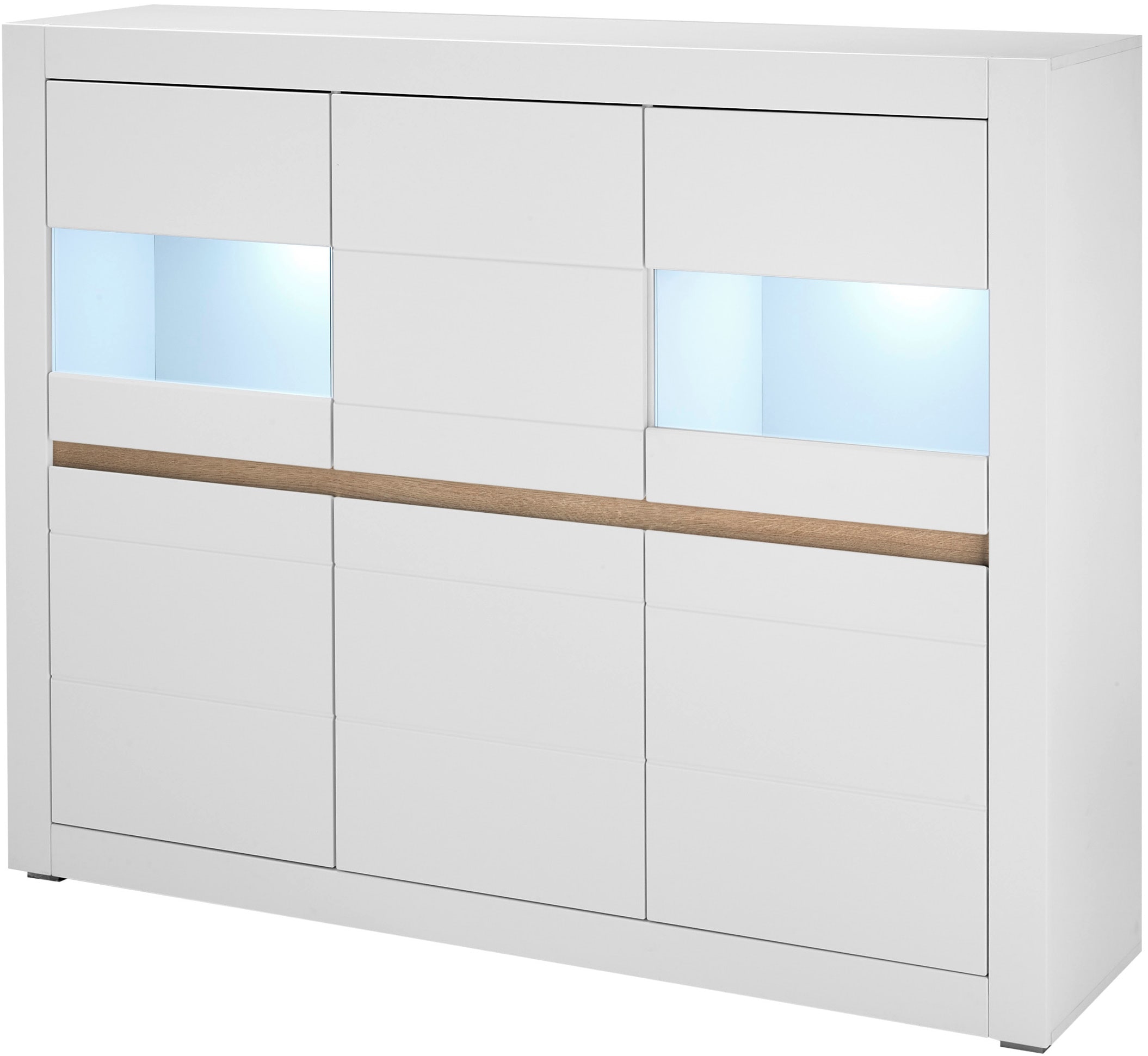 INOSIGN Highboard »Chester, moderne Kommode, Schrank mit Stauraum, Sideboard in Weiss Matt«, (1 St.), austauschbare Blende in Griffleiste, zeitloses Design, 165 cm breit