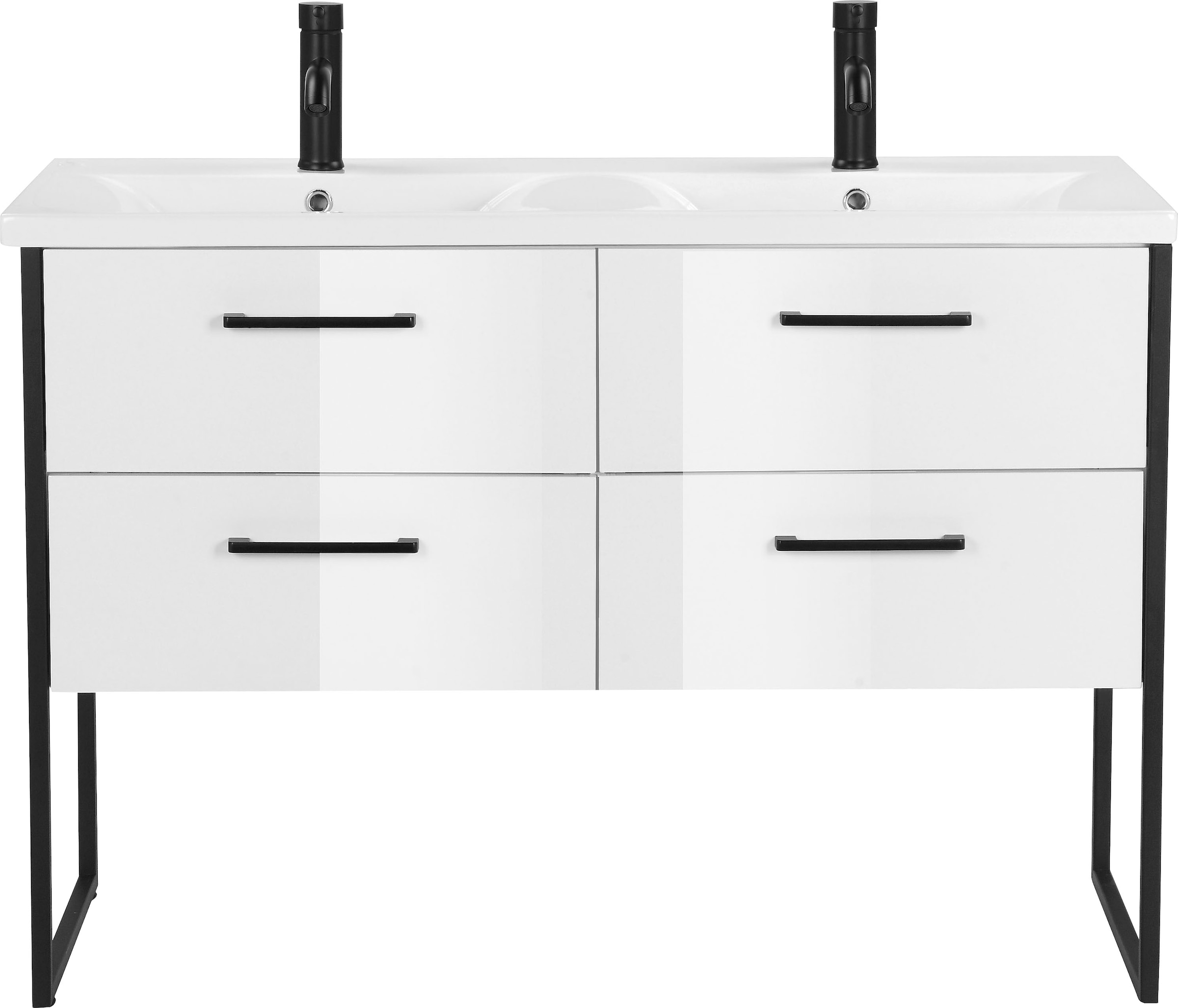 welltime Waschtisch »Paris«, Breite 120cm, Badmöbel, Doppelwaschplatz, Metall, inkl. Waschbecken