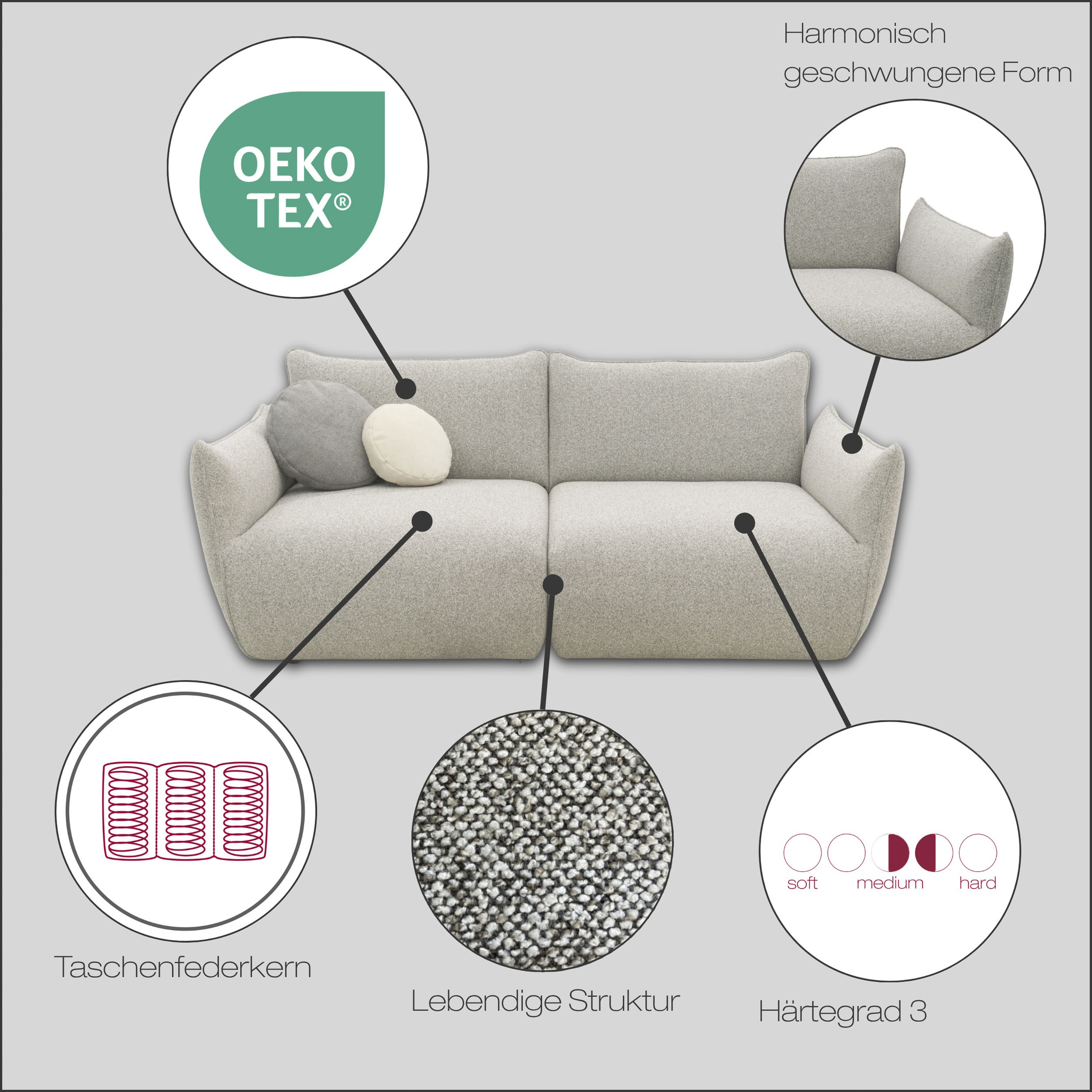 DOMO collection Big-Sofa »800022 in 2 Breiten, Taschenfederkern für hohen Sitzkomfort«, Breite 194cm. Pflegeleichter Strukturstoff aus 100% Polyester