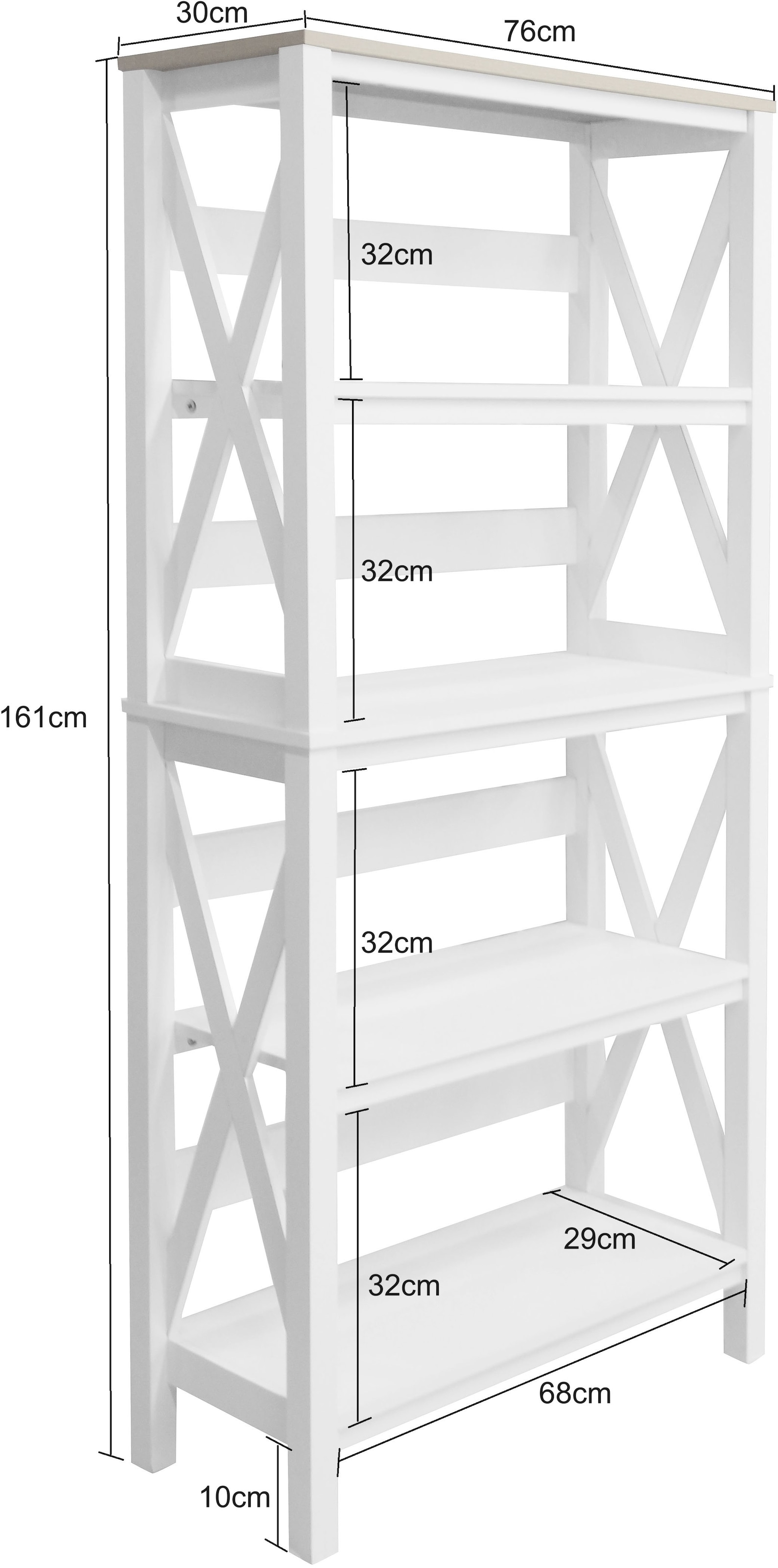 Home affaire Aktenregal »Silba«, Bücherregal, 4 Fächer, Landhausstil, Höhe 161 cm