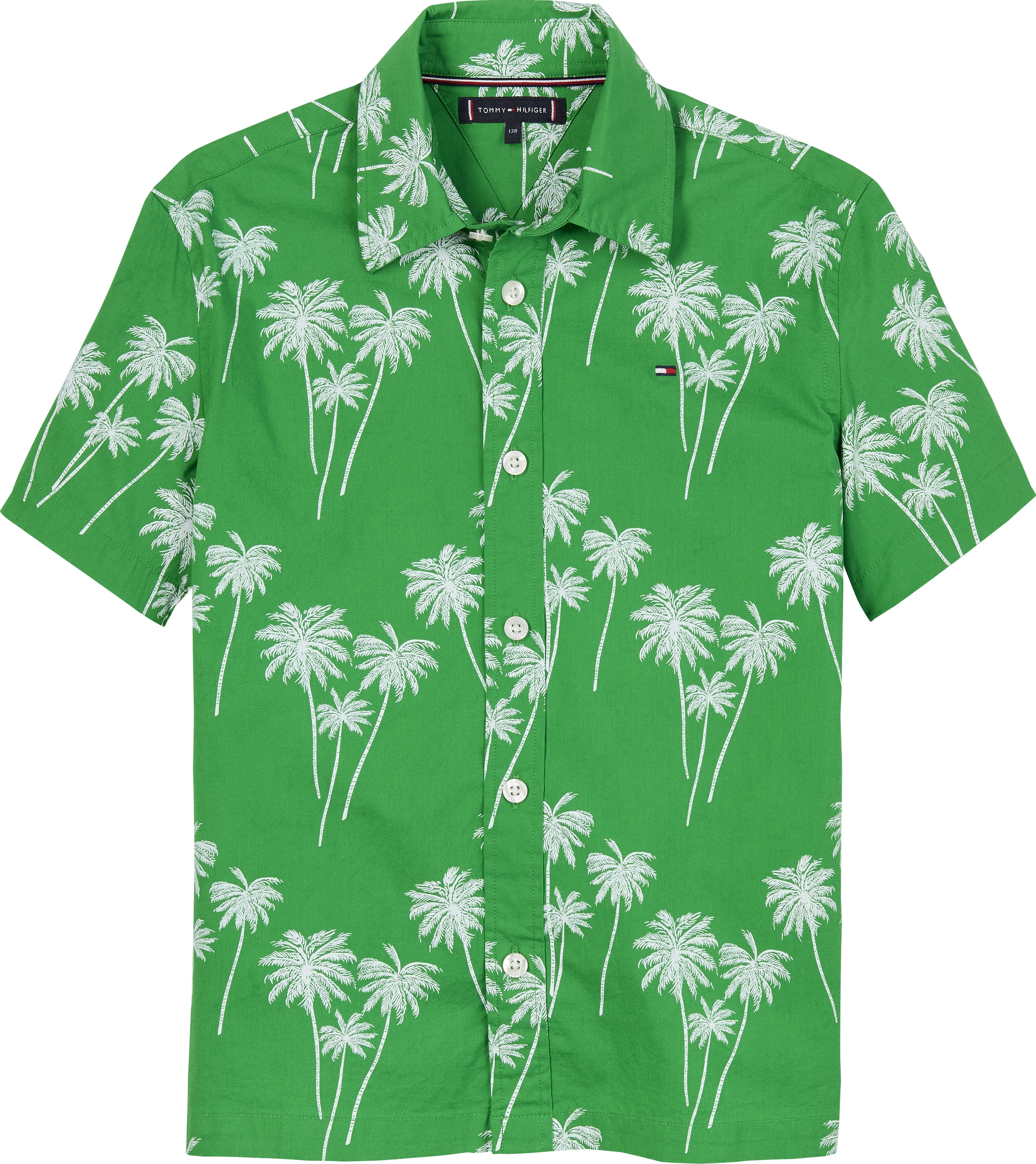 Tommy Hilfiger Kurzarmshirt »STRETCH POPLIN PRINTED SHIRT SS«, mit Palmenprint