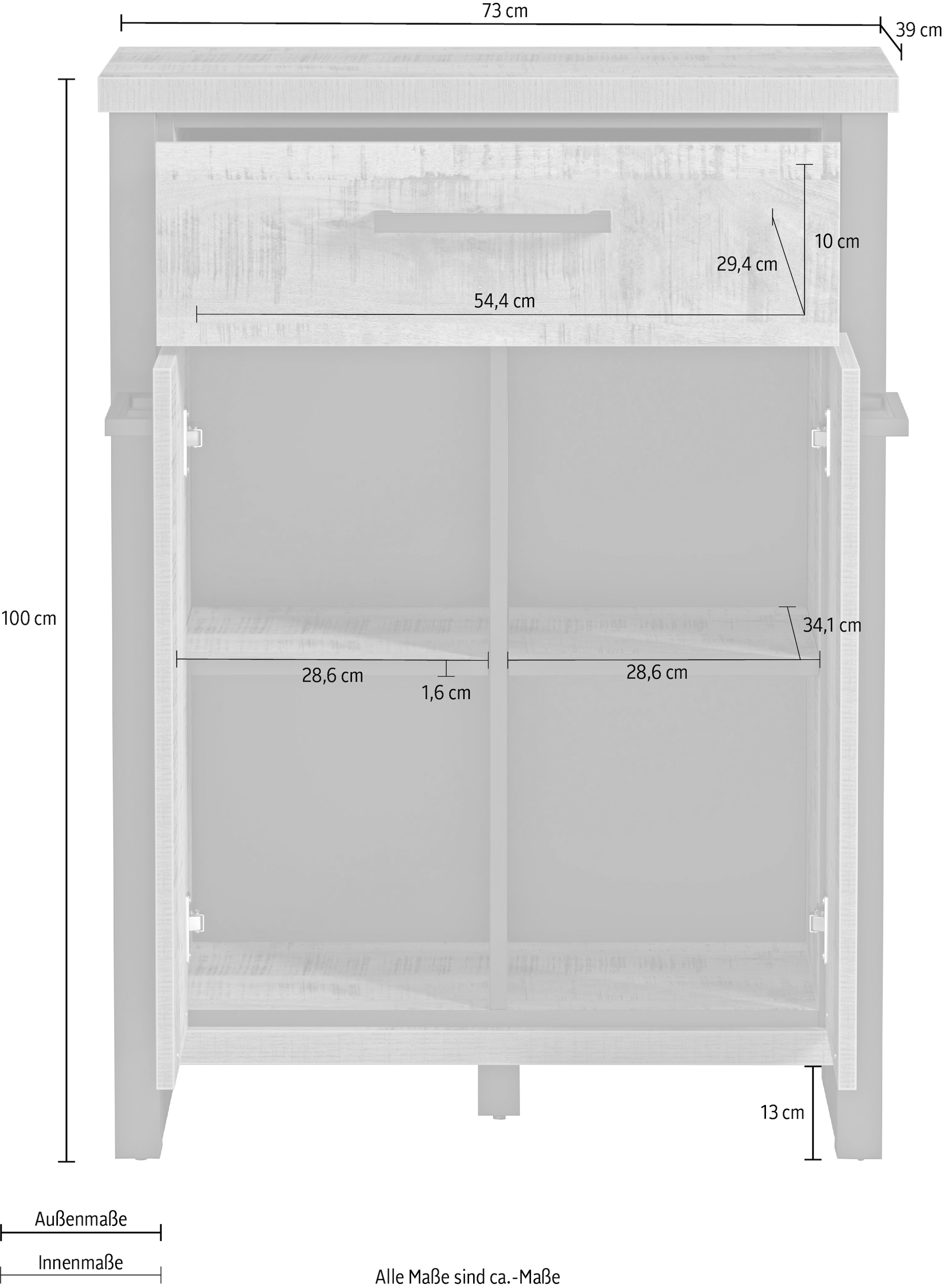 Home affaire Kommode »Elda«, (1 St.), Kommode mit 2 Türen, 1 Schublade mit Vollauszug – (B/T/H) 73/39/100 cm