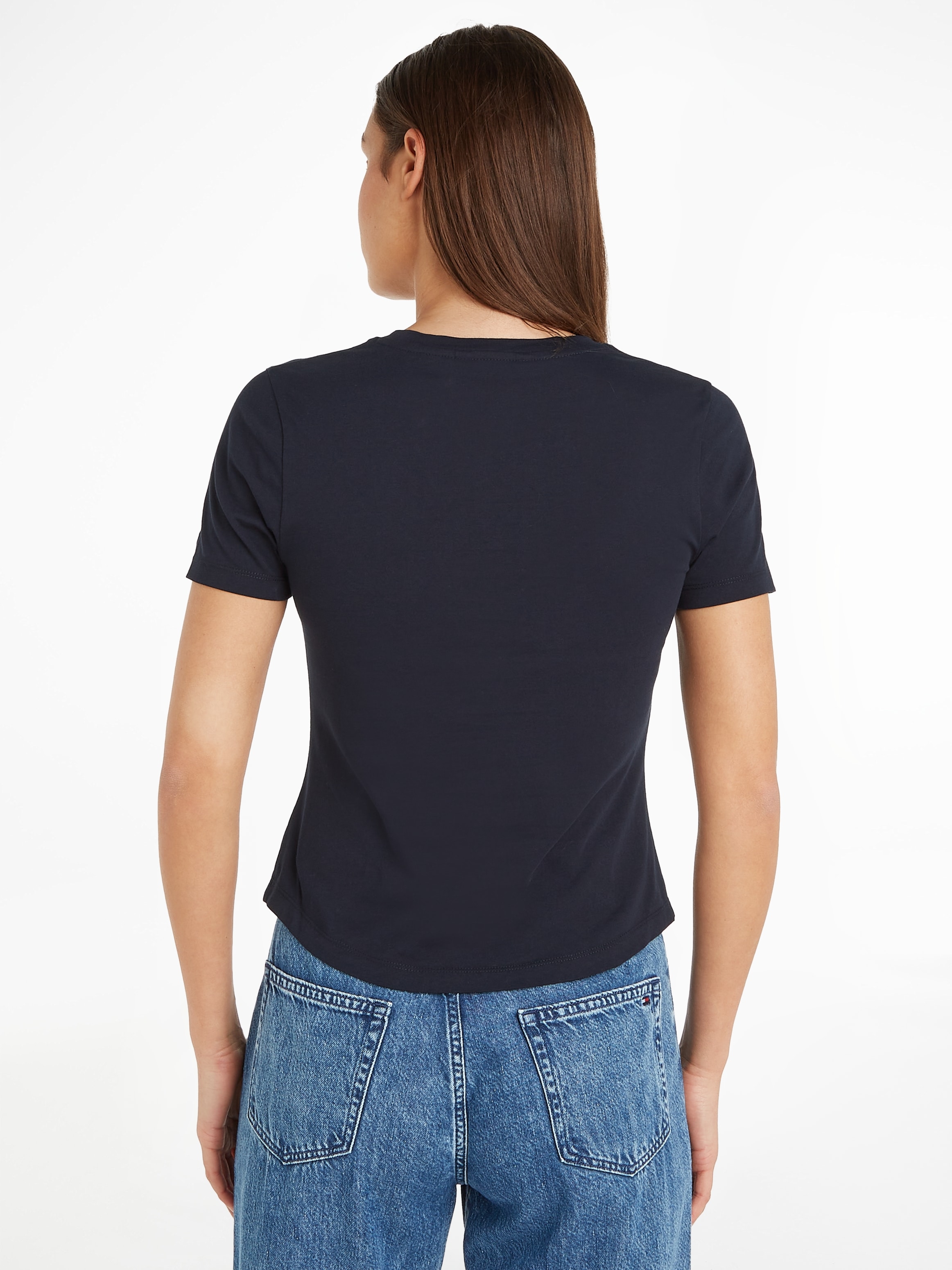 Tommy Hilfiger Rundhalsshirt »SLIM H85 C-NK SS TEE SS«, mit grossem Hilfger Logo-Schriftzug