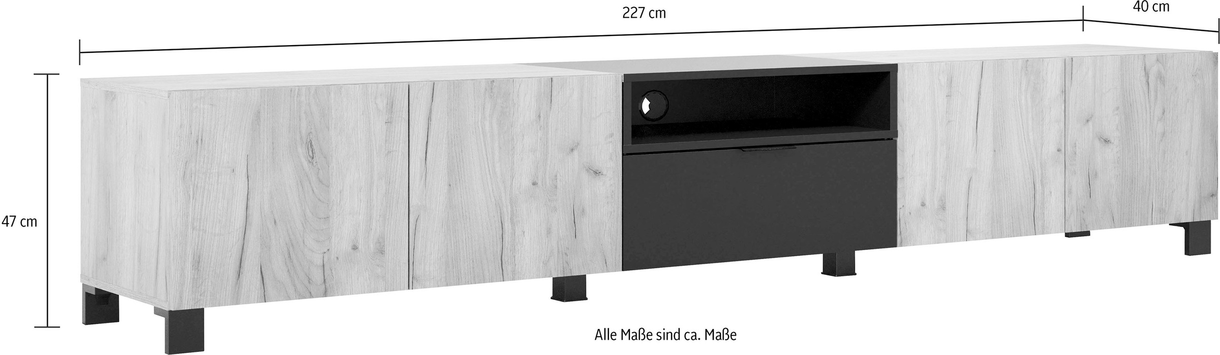 INOSIGN Lowboard »Kriens«, TV Schrank, hellbraun / schwarz matt, Breite 227  cm, Höhe 47 cm online shoppen | Jelmoli-Versand
