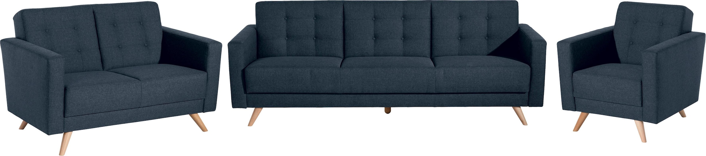 Max Winzer® 2-Sitzer »Julius zeitlos, elegant im skandinavischen Stil, mit hohem Sitzkomfort«, mit Knopfheftung, Retro, schmale Armlehnen, Breite 128 cm