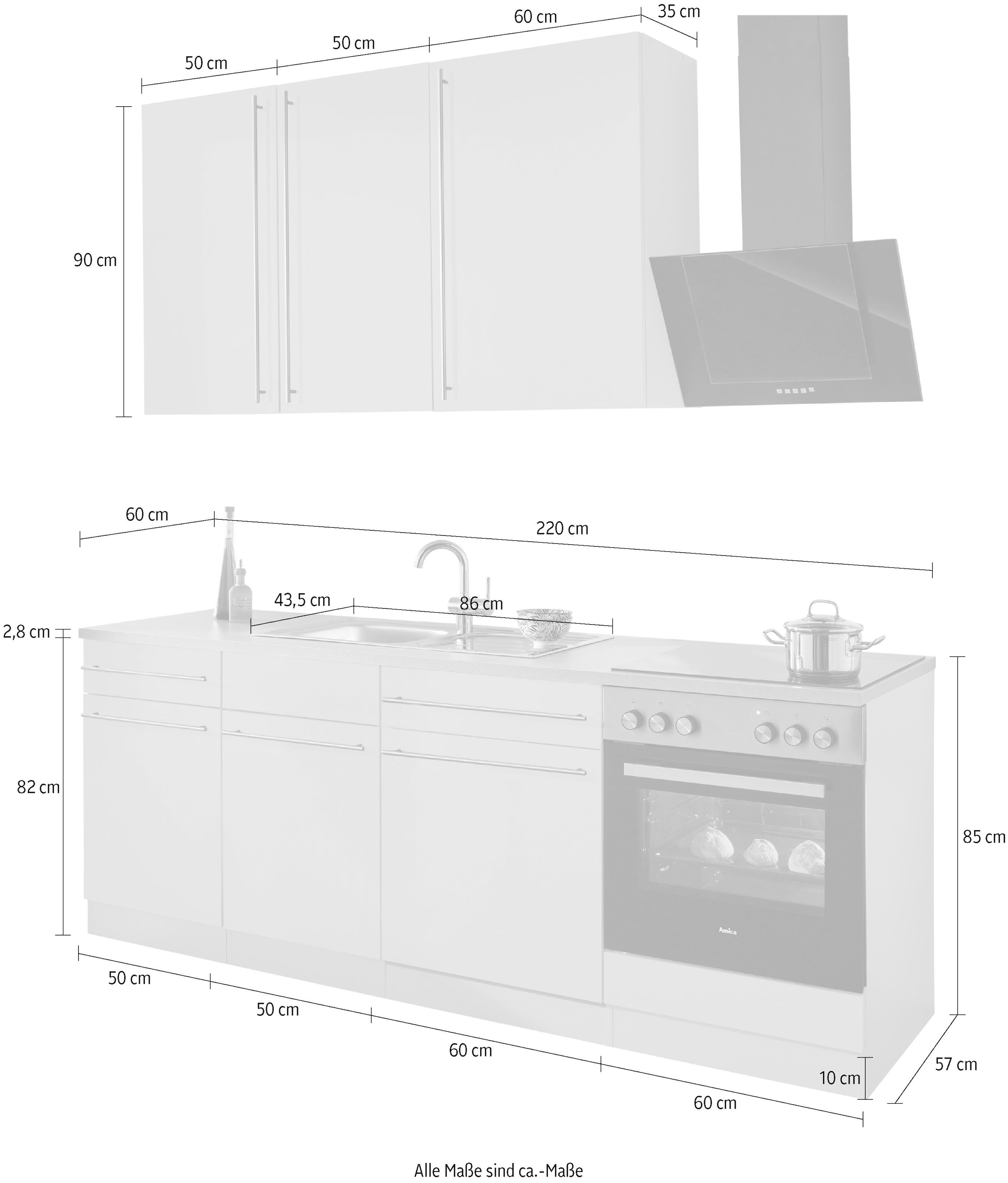 ❤ wiho Küchen Küchenzeile »Chicago«, ohne E-Geräte, Breite 220 cm ordern im  Jelmoli-Online Shop