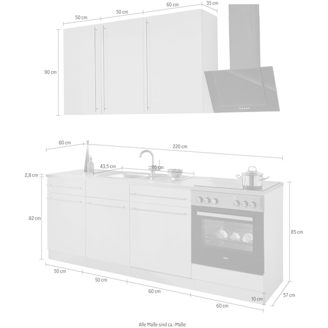 ❤ wiho Küchen Küchenzeile »Chicago«, ohne E-Geräte, Breite 220 cm ordern im  Jelmoli-Online Shop