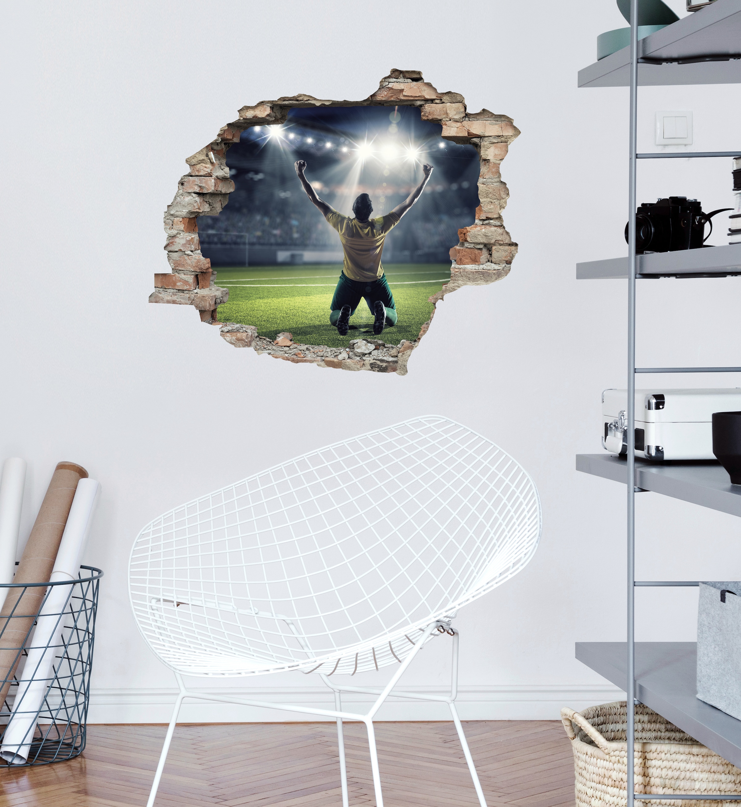 queence Wandtattoo »Fussball Torjubel«, (1 St.), Wandsticker, Wandbild, selbstklebend, 3D, Wanddurchbruch