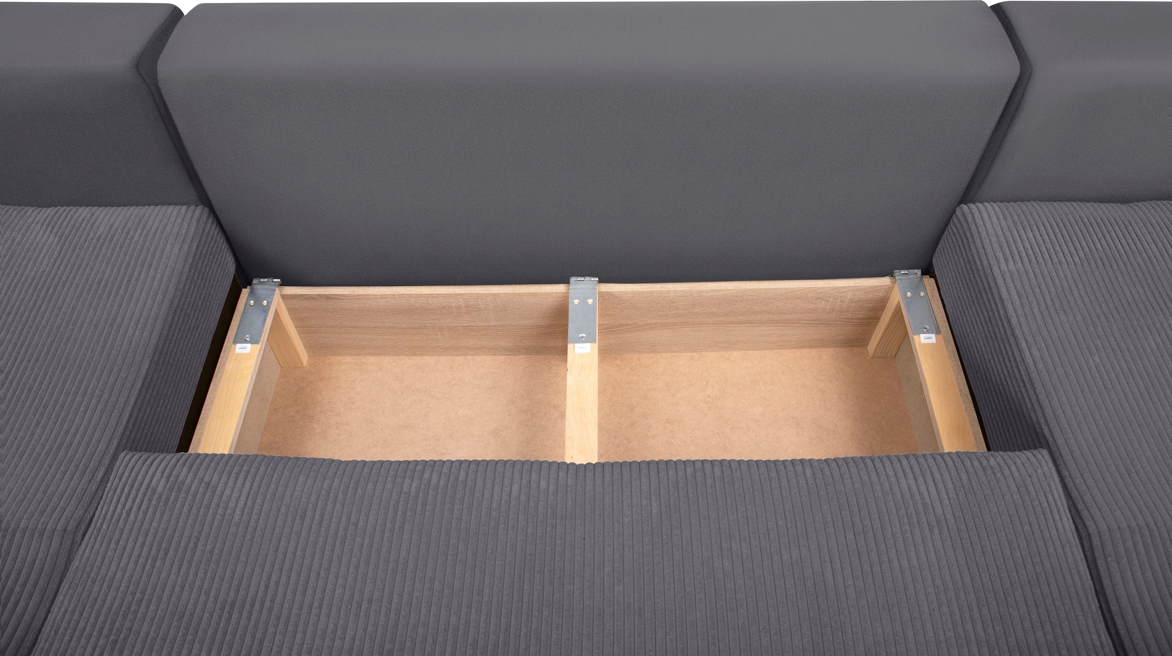 COLLECTION AB Wohnlandschaft »XL-Josy U-Form, Breite 313 cm, Cord-/Mix«, inkl. Bettfunktion, Bettkasten, mit 4 gleich grossen Rückenkissen
