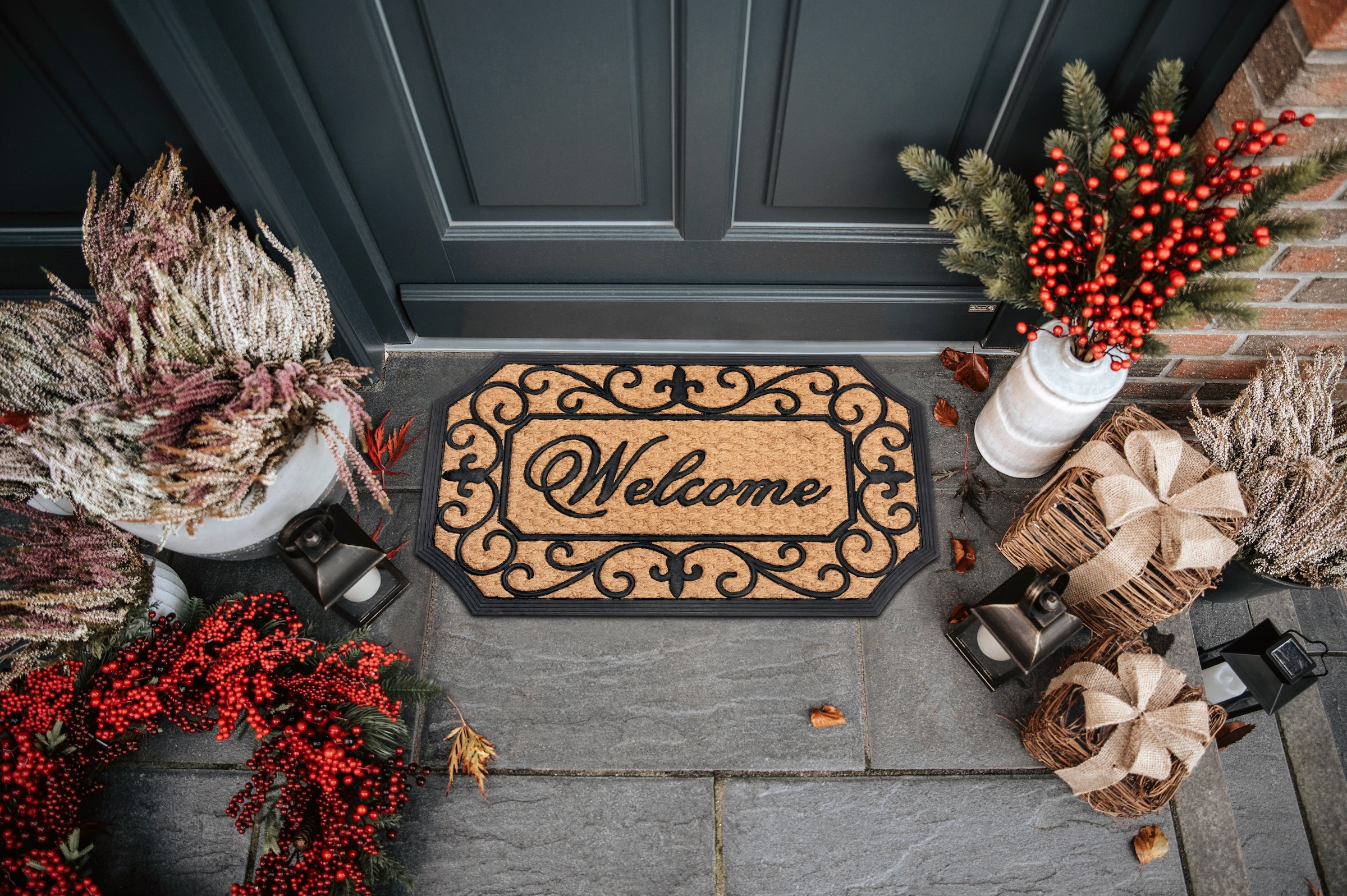 HANSE Home Fussmatte »Gummi-Kokos Braided Classic Welcome Ornament, Türmatte«, rechteckig, 8 mm Höhe, Kokos, Gummi, Schmutzfangmatte, Outdoor, Rutschfest, Innen, Kokosmatte