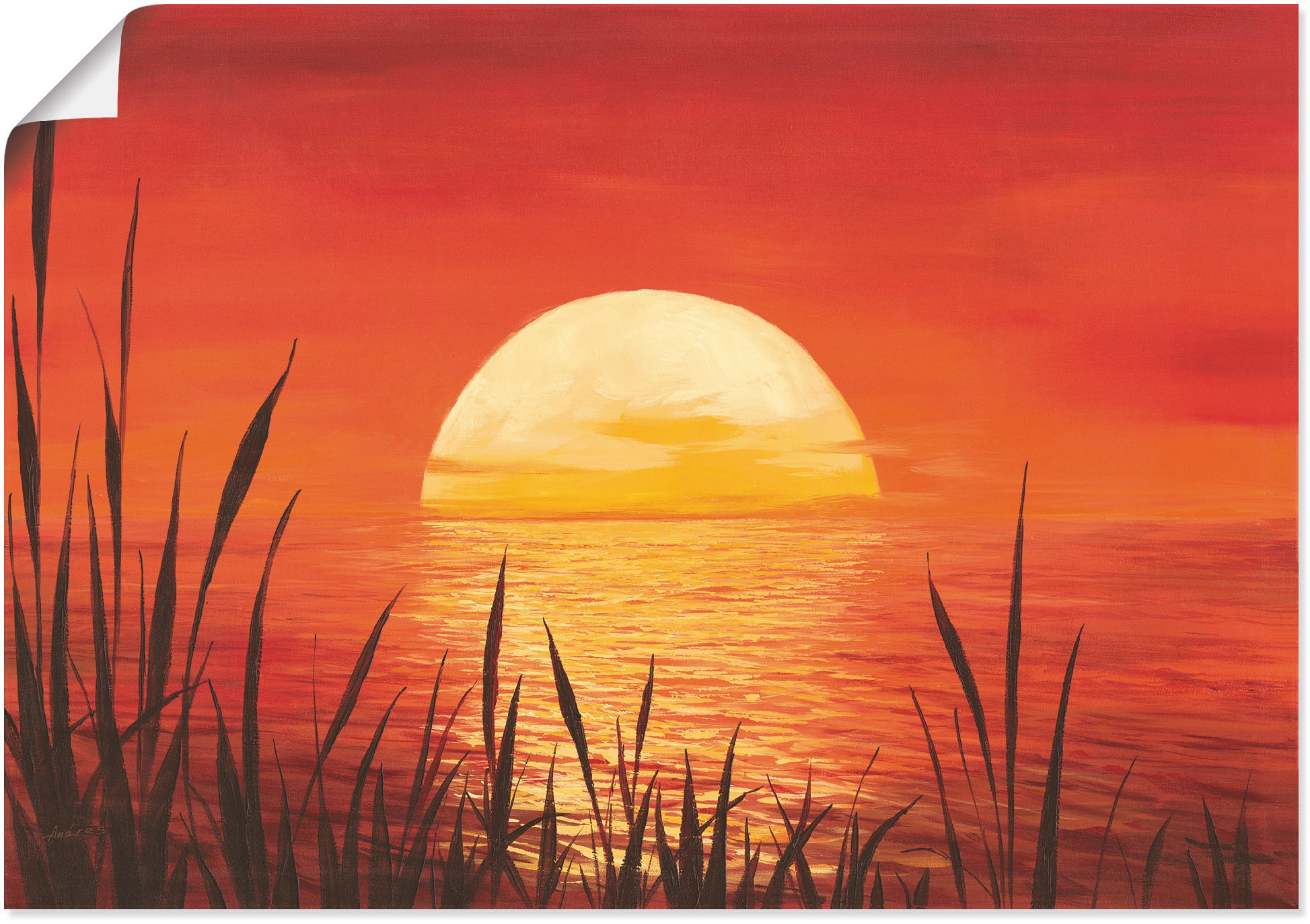 Artland Wandbild "Roter Sonnenuntergang am Ozean" Bilder vom Sonnenuntergang & -aufgang 1 Stk. tlg. als Alubild, Leinwandbild, Poster in verschied. Grössen