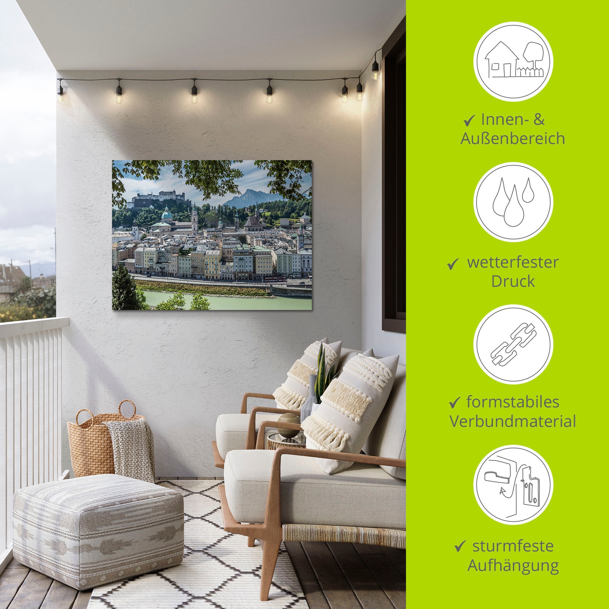 Artland Alu-Dibond-Druck »Salzburg Blick auf die Altstadt«, Österreich, (1 St.), für Innen- und Aussenbereich geeignet, Outdoorbild