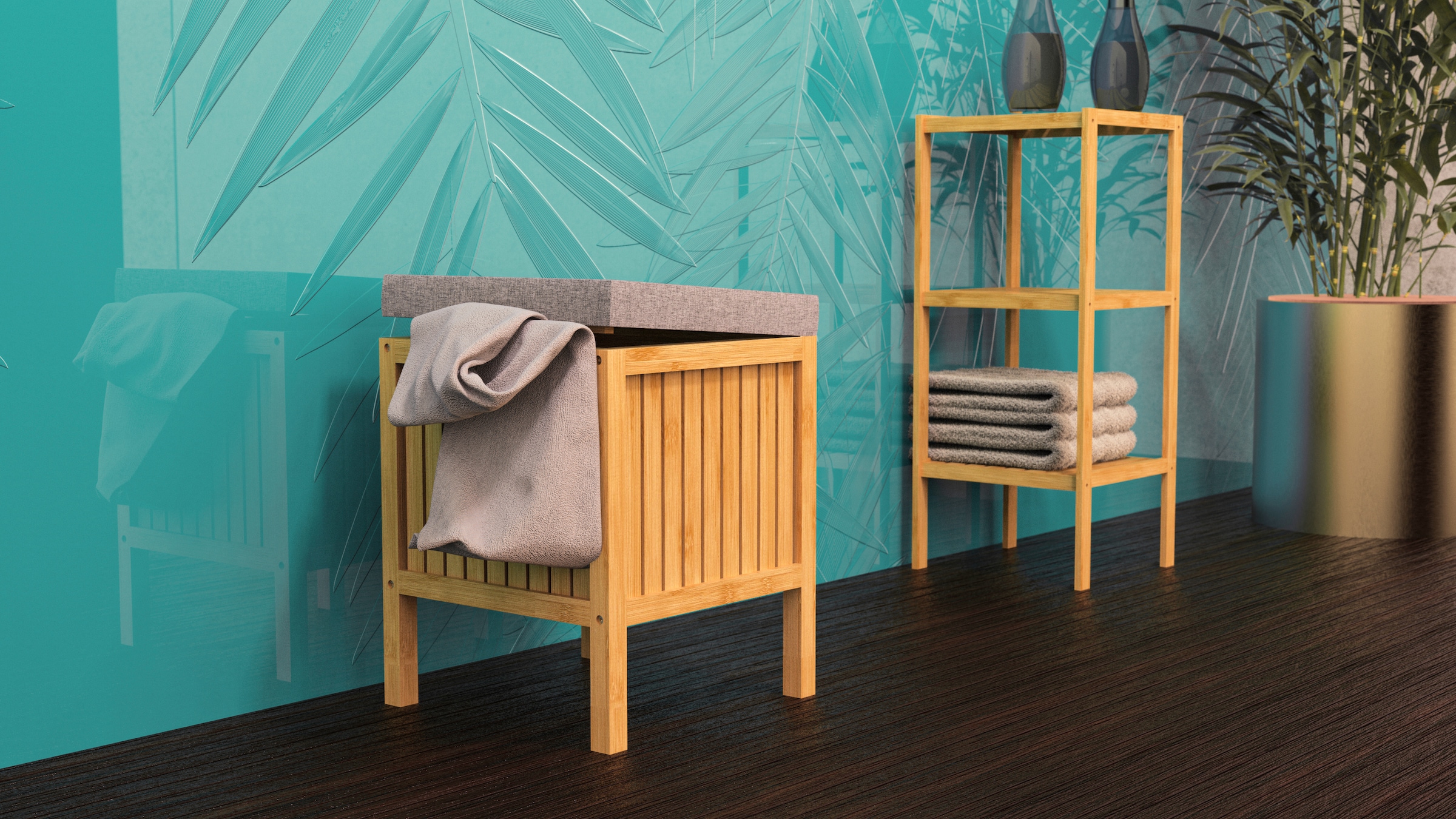 Eisl Badhocker »Bambus«, Wäschesammler mit Sitzkissen, nachhaltige Badmöbel Bambus