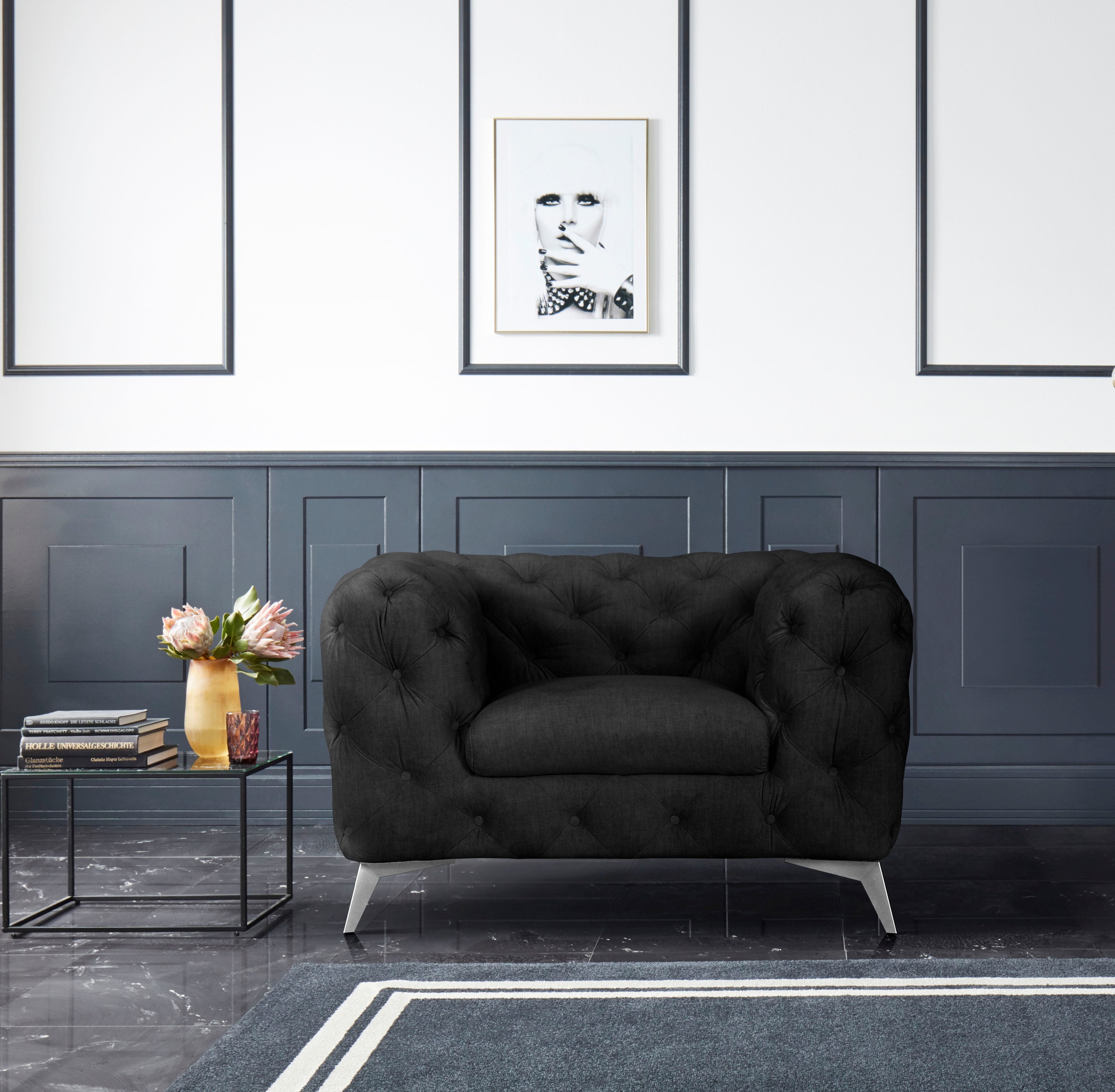 Leonique Chesterfield-Sessel »Glynis Sessel«, aufwändige Knopfheftung, moderne Chesterfield Optik, Fussfarbe wählbar
