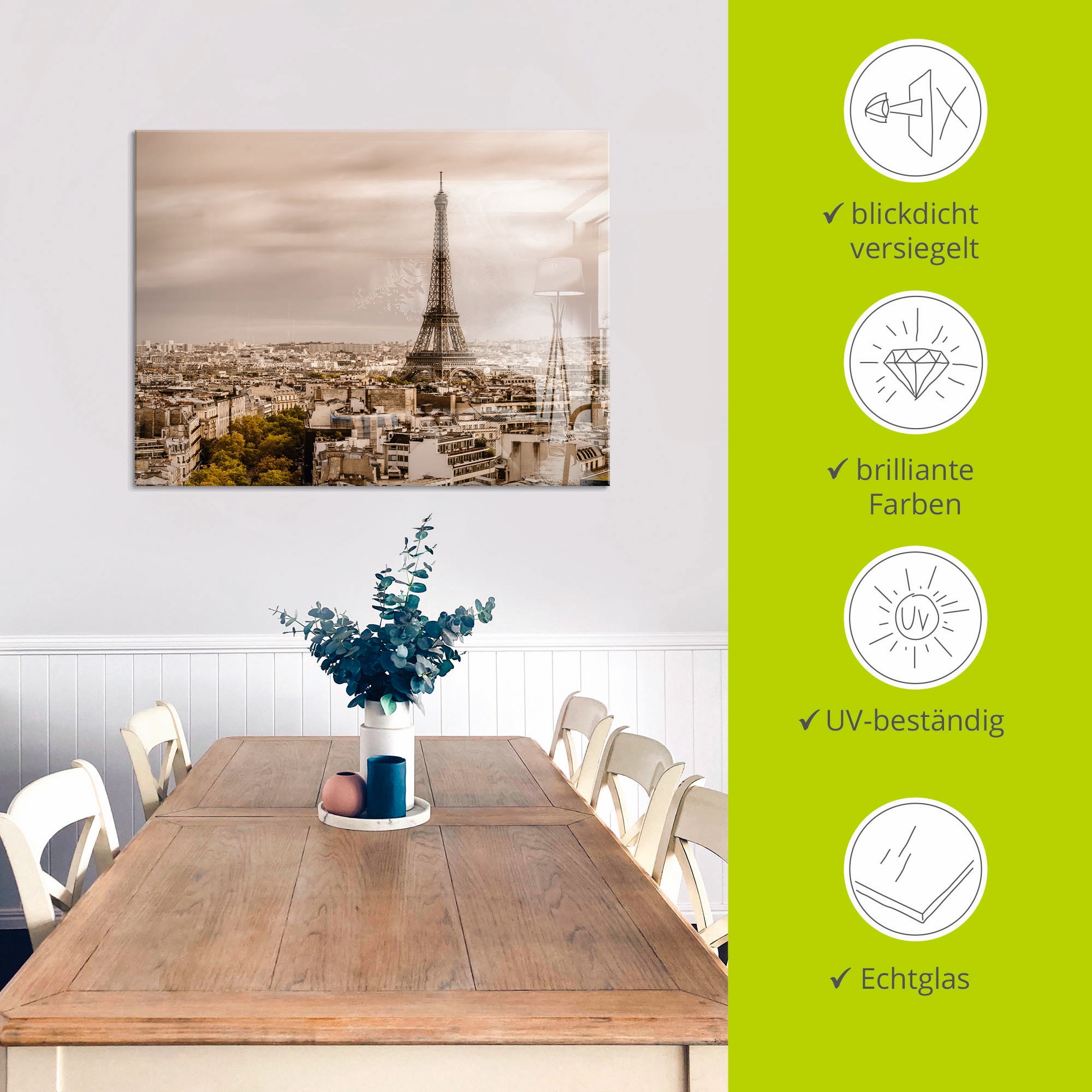 Artland Glasbild »Paris Eiffelturm I«, Frankreich, (1 St.), in verschiedenen Grössen