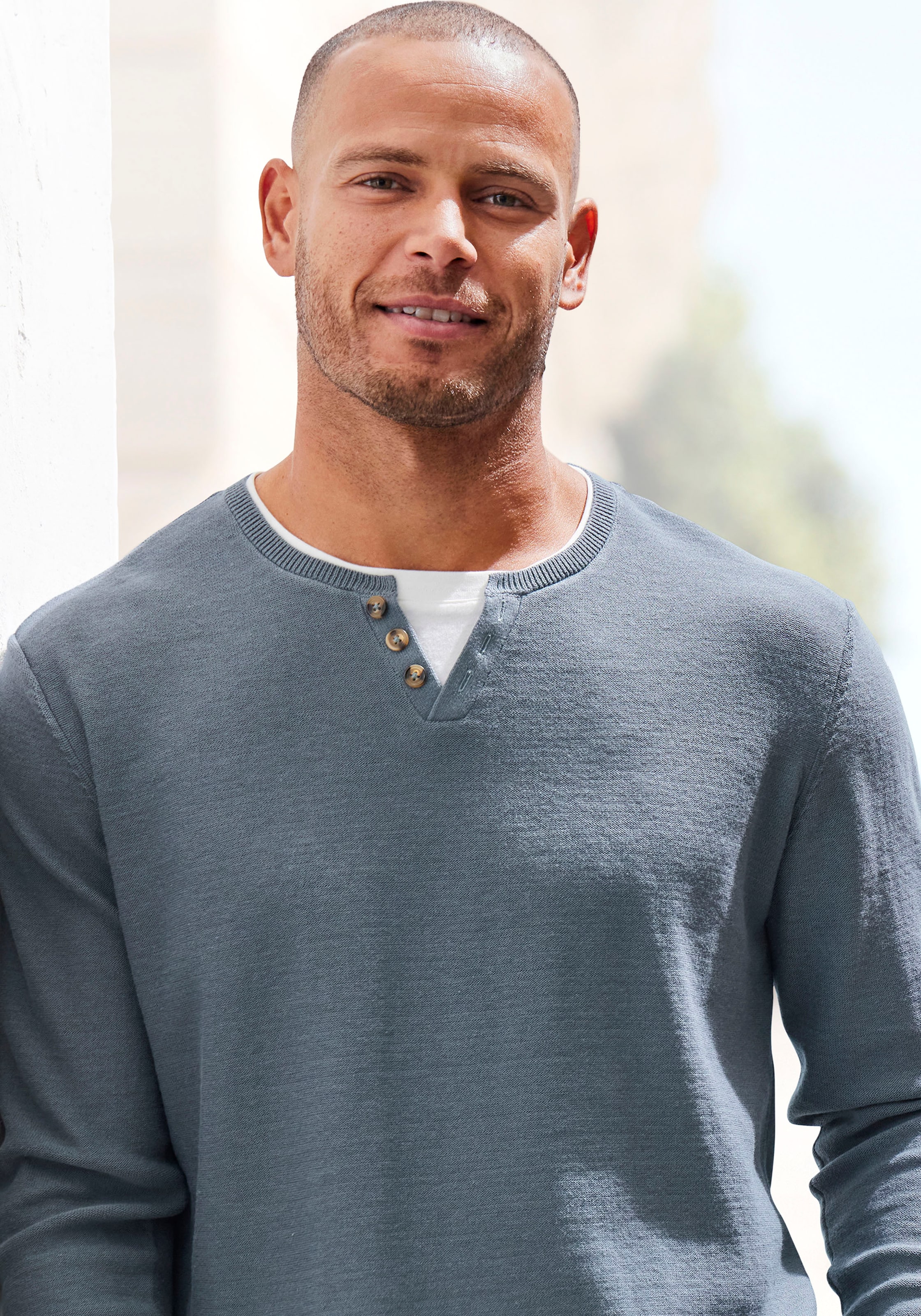 H.I.S Strickpullover, Pullover mit hochwertiger Halslochverarbeitung in double-layer Optik