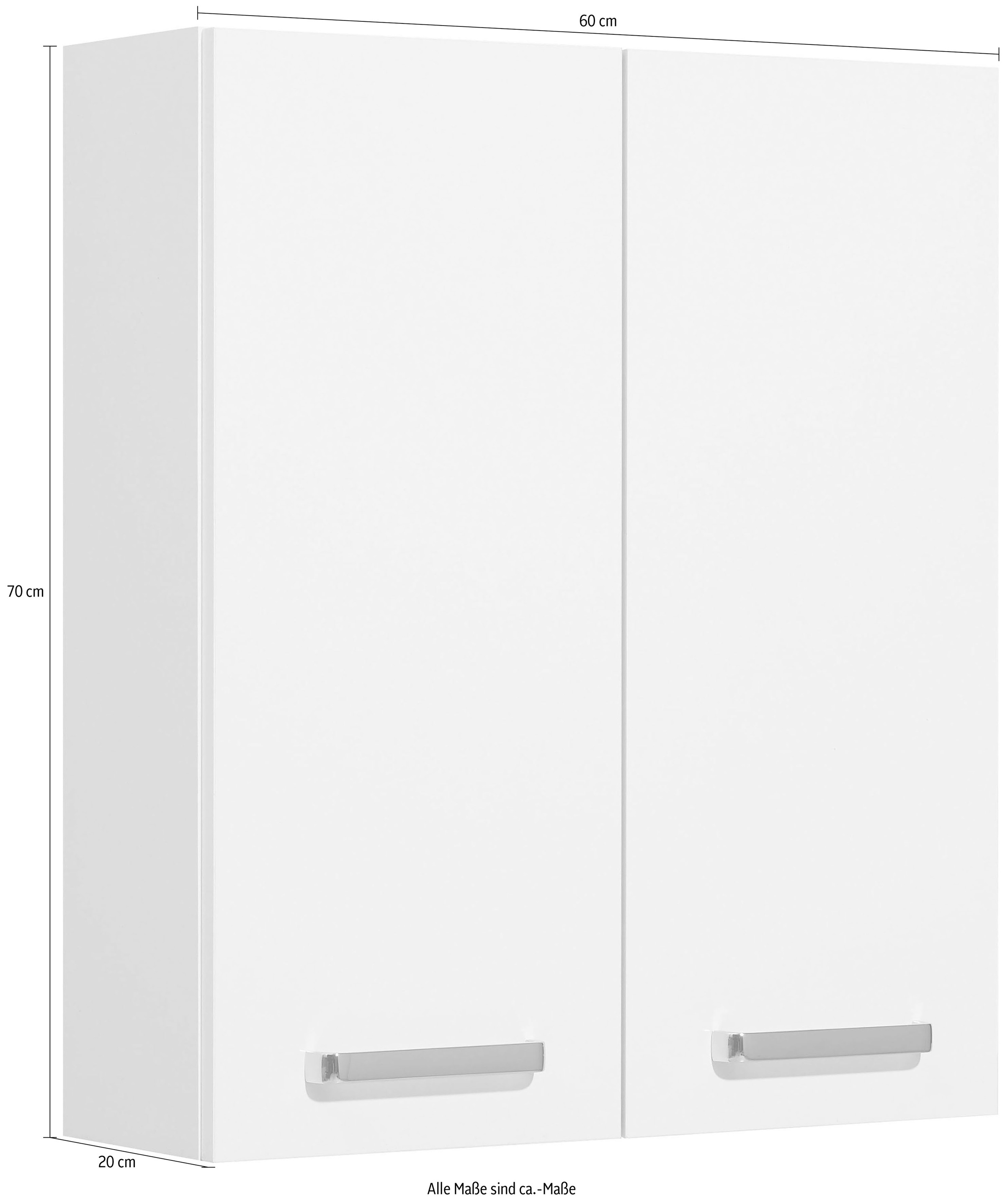 Saphir Hängeschrank "Quickset Wand-Badschrank 60 cm breit mit 2 Türen und 2 Einlegeböden" Badezimmer-Hängeschrank inkl. Türdämpfer, Griffe in Chrom Glanz