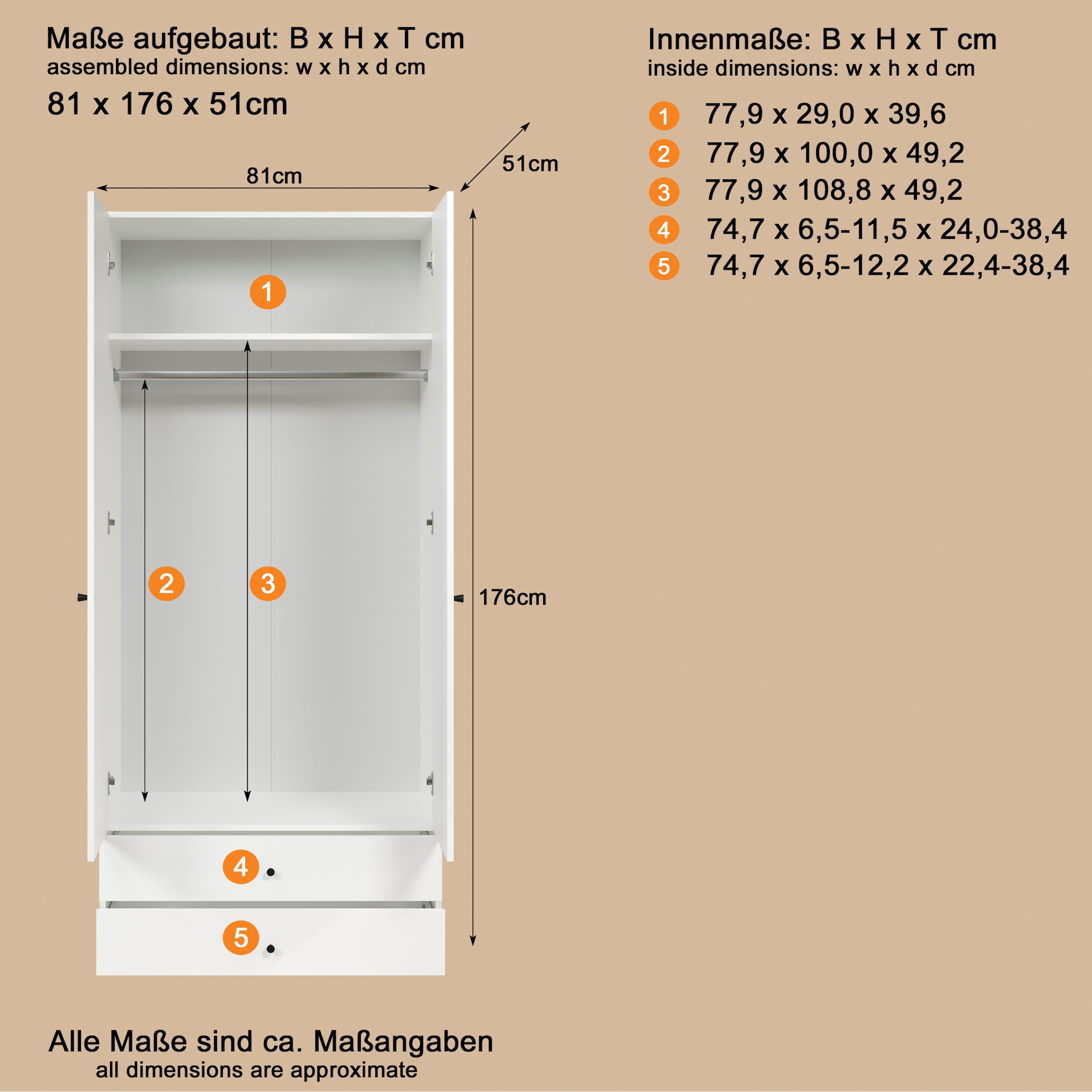 INOSIGN Kleiderschrank »Jersey Schlafzimmerschrank Garderobe Bestseller Schrank«, (1 St., Drehtürenschrank mit modernen Griffen Otto´s Choice), Drehtürenschrank mit 2 Schubladen - (B/T/H) 81/51/176 cm
