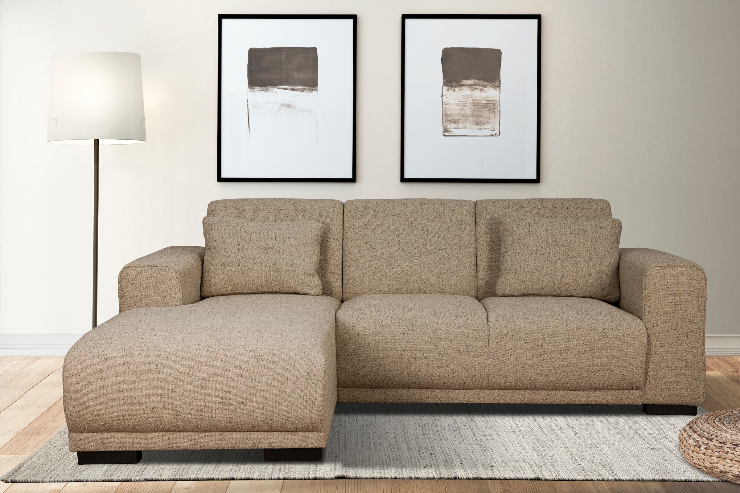 Home affaire Ecksofa »BORNHOLM L-Form mit Recamiere, Masse B/T/H: 234/162/85 cm«, Recamiere links oder rechts bestellbar, Wellenfederung, inkl. 2 Kissen
