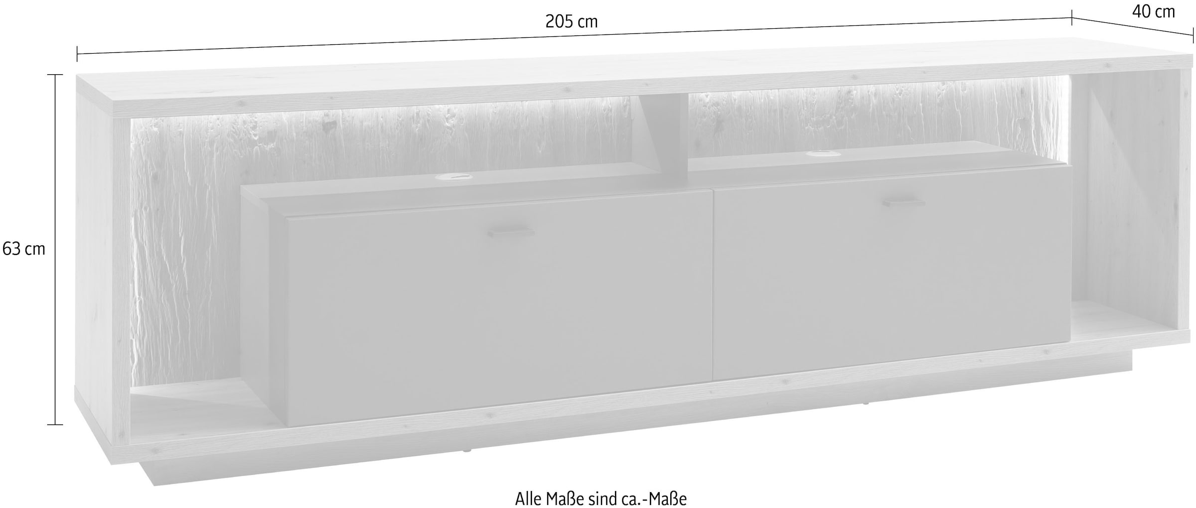 MCA furniture Lowboard »Lizzano«, TV Möbel für TV bis 80 Zoll mit 3D Rückwand, wahlweise mit Beleuchtung