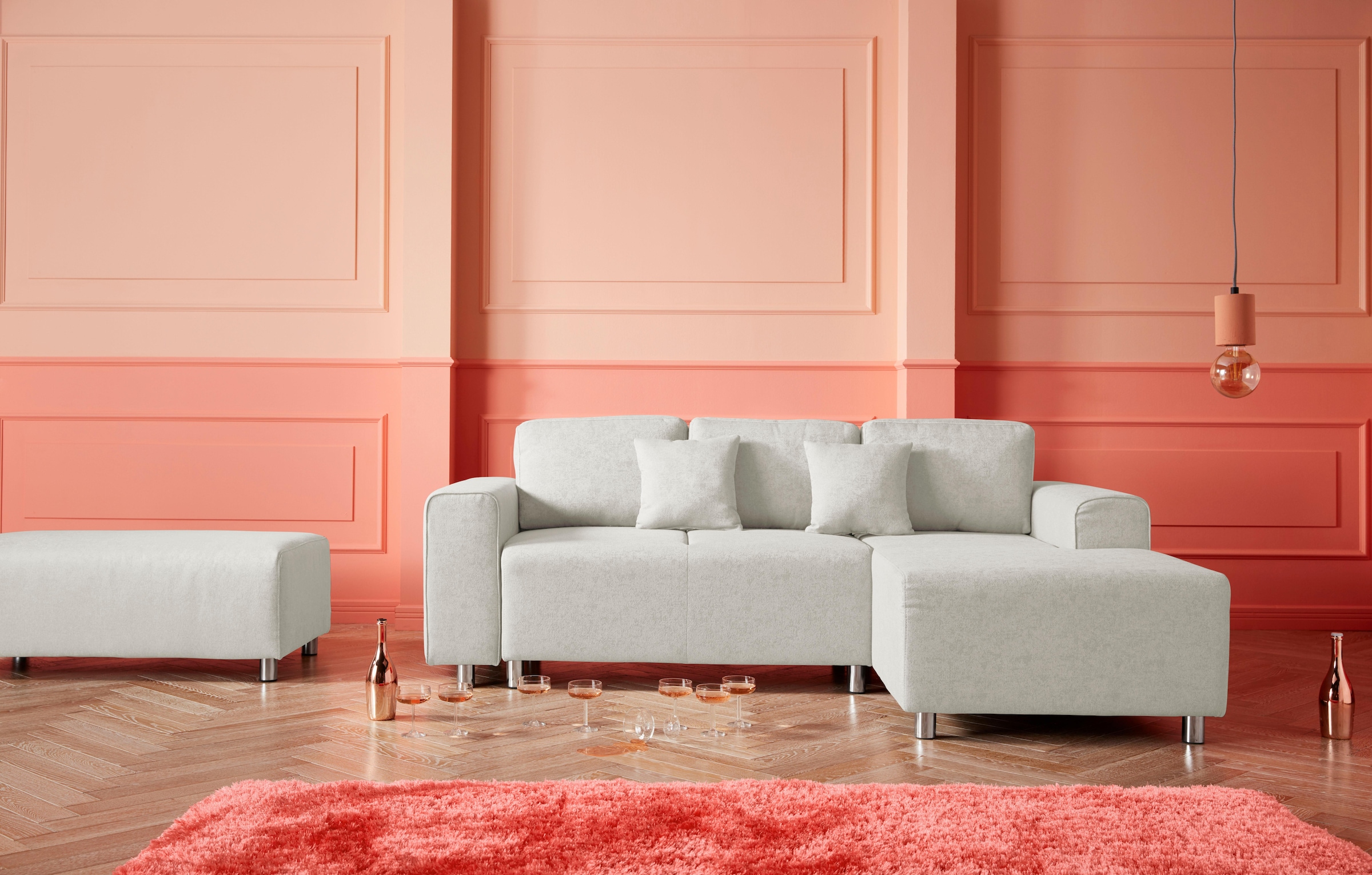 Guido Maria Kretschmer Home&Living Ecksofa »Györ«, L-Form, wahlweise mit Bettfunktion und Bettkasten incl. 2 Zierkissen