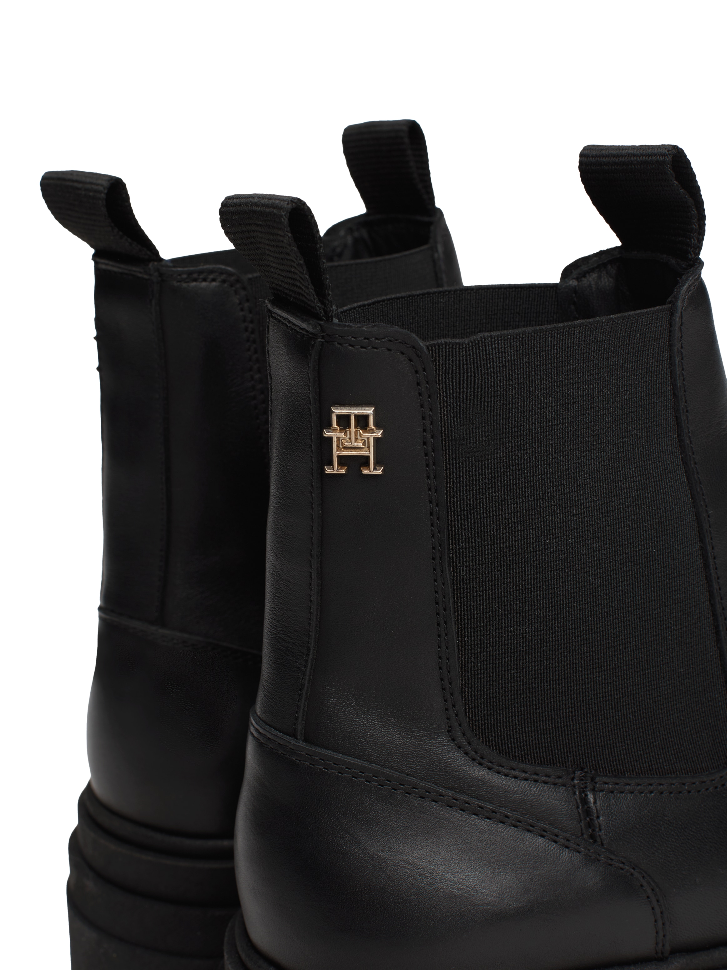 Tommy Hilfiger Chelseaboots »COMBAT LEATHER LOW CHELSEA«, Blockabsatz, Stiefelette, Chunky Boots mit zwei Anziehlaschen