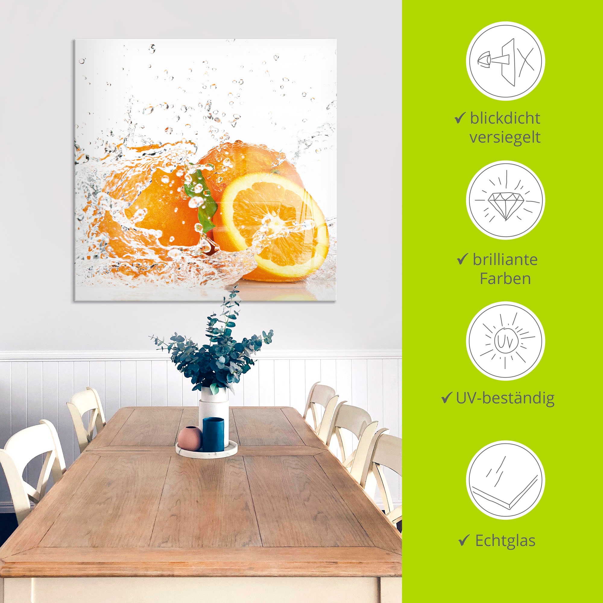 Artland Glasbild »Orange mit Spritzwasser«, Süssspeisen, (1 St.), in verschiedenen Grössen