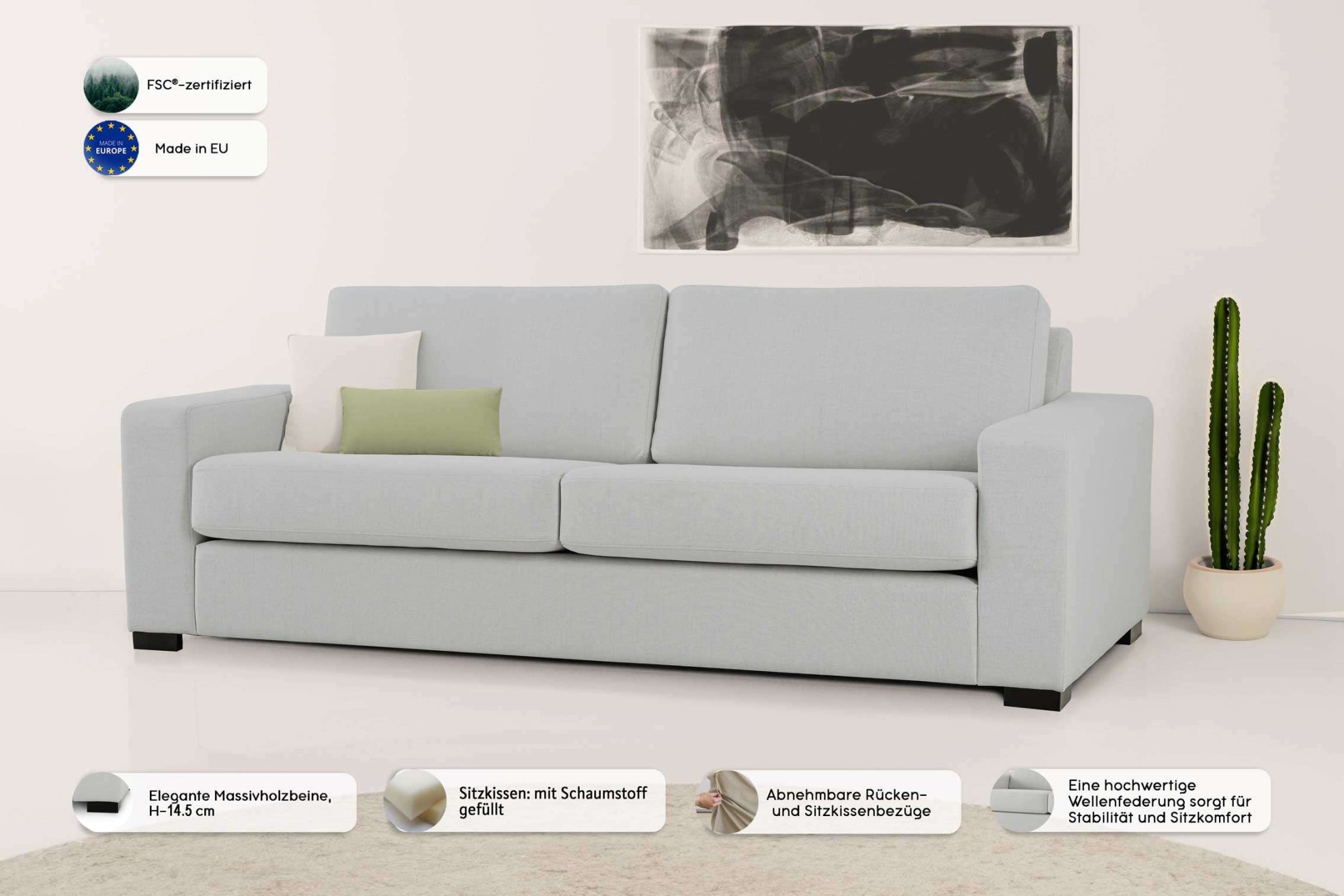 Home affaire 3-Sitzer »Branwell«, Breite 226 cm, Struktur fein, mit Wellenunterfederung