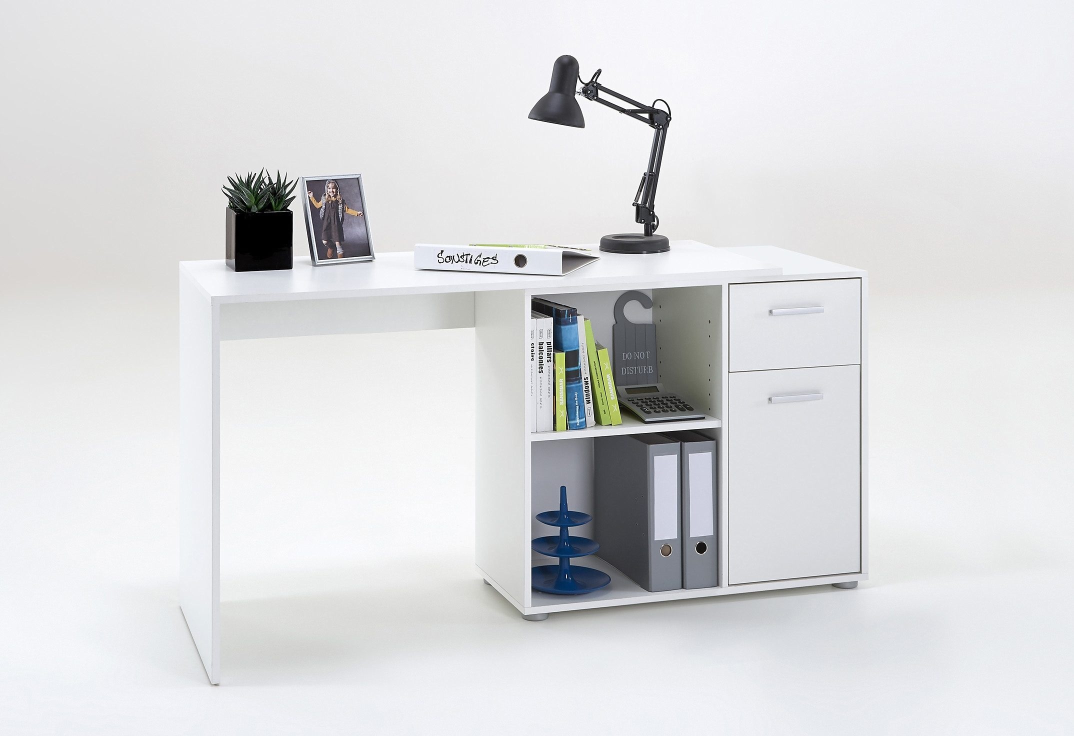 FMD Eckschreibtisch »AUGSBURG«, Schreibtisch/Sideboard m. Stauraum, beidseitig montierb., 117/148 cm