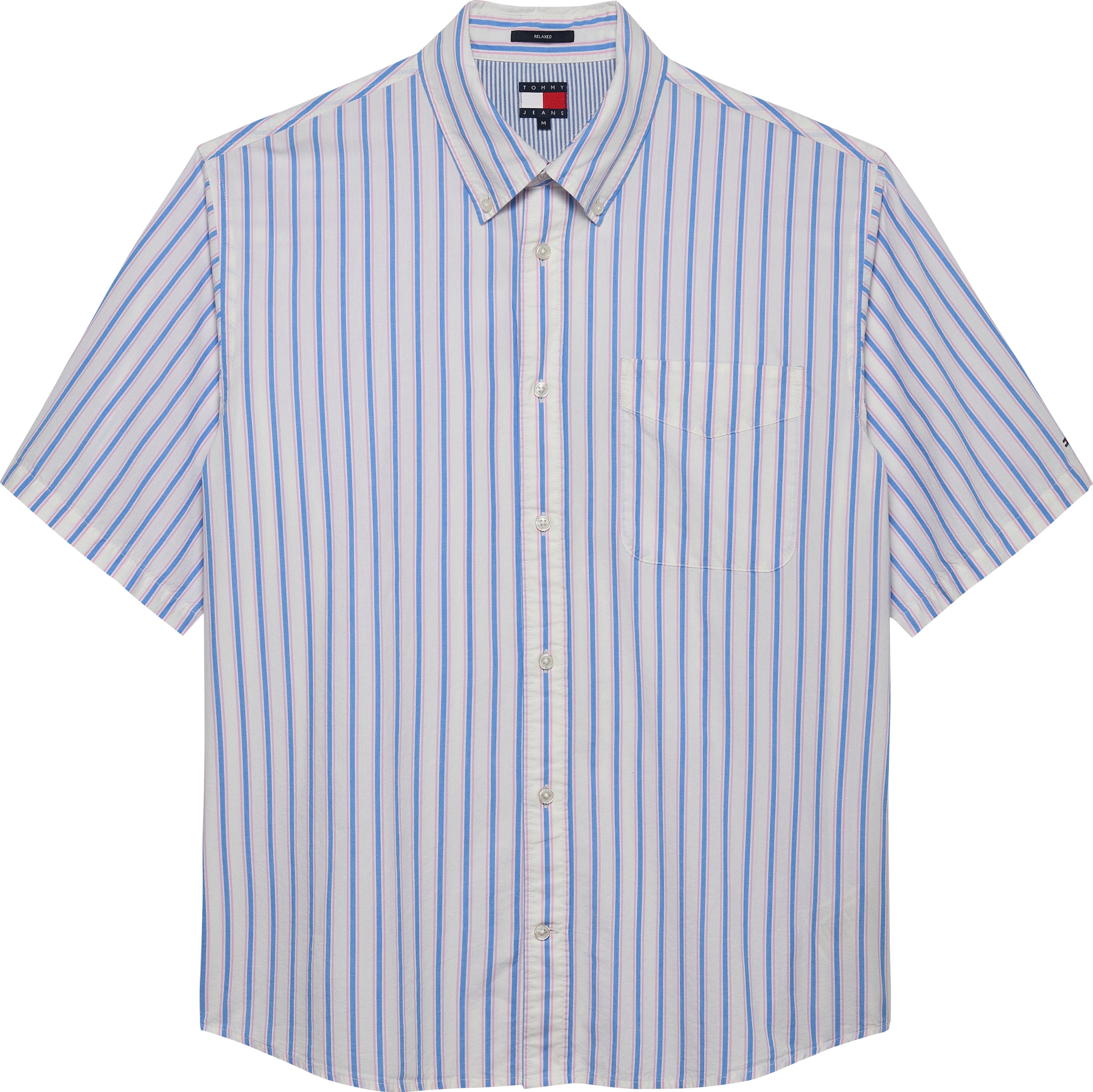 Tommy Jeans Kurzarmhemd »TJM POPLIN RLX SS SHIRT EXT«, Mit Rundhalsausschnitt