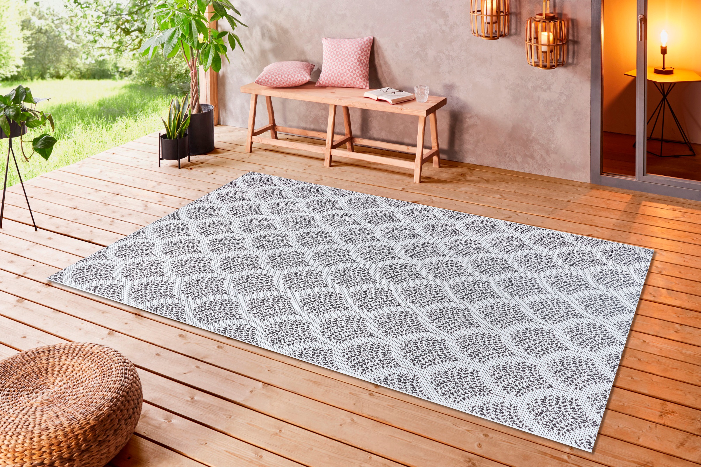 my home Teppich »Maren«, rechteckig, 3 mm Höhe, In- und Outdoor-Teppich, Strapazierfähig und pflegeleicht, Flachgewebe