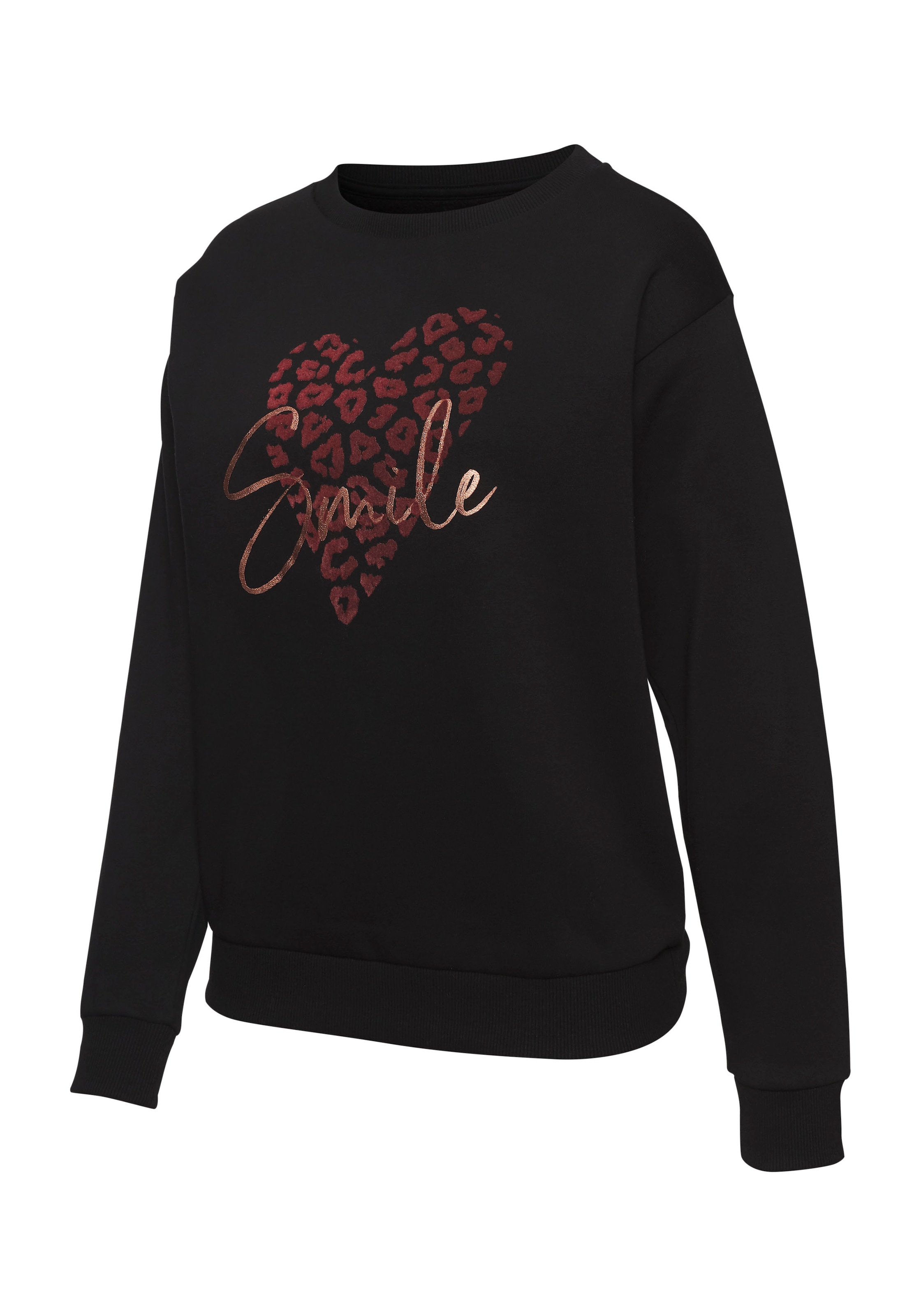 LASCANA Sweatshirt, Lounge-/Sweatshirt mit Herz-Leo-Druck, Loungewear