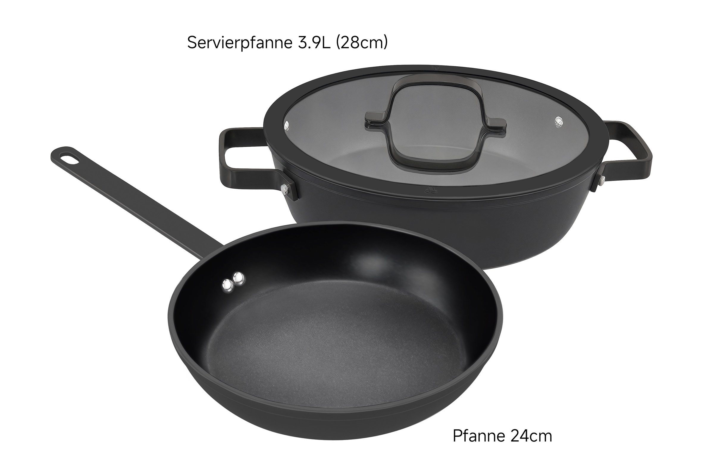 Hanseatic Pfannen-Set »ALU PRO«, Aluminium, (Set, 3 tlg., 1x Pfanne 24 cm, 1x Servierpfanne 28 cm mit Deckel), Profi Pfannen mit Antihaftbeschichtung, für alle Herdarten, Induktion