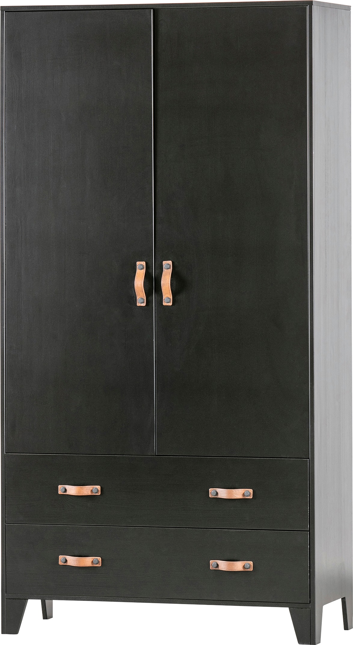 WOOOD Garderobenschrank "Dian FSC-Kiefernholz mit Ledergriffe, H 180 x B 94 x T 40 cm" Schutzlackierte Oberfläche, einfach zu montierbar, sichtbare maserung