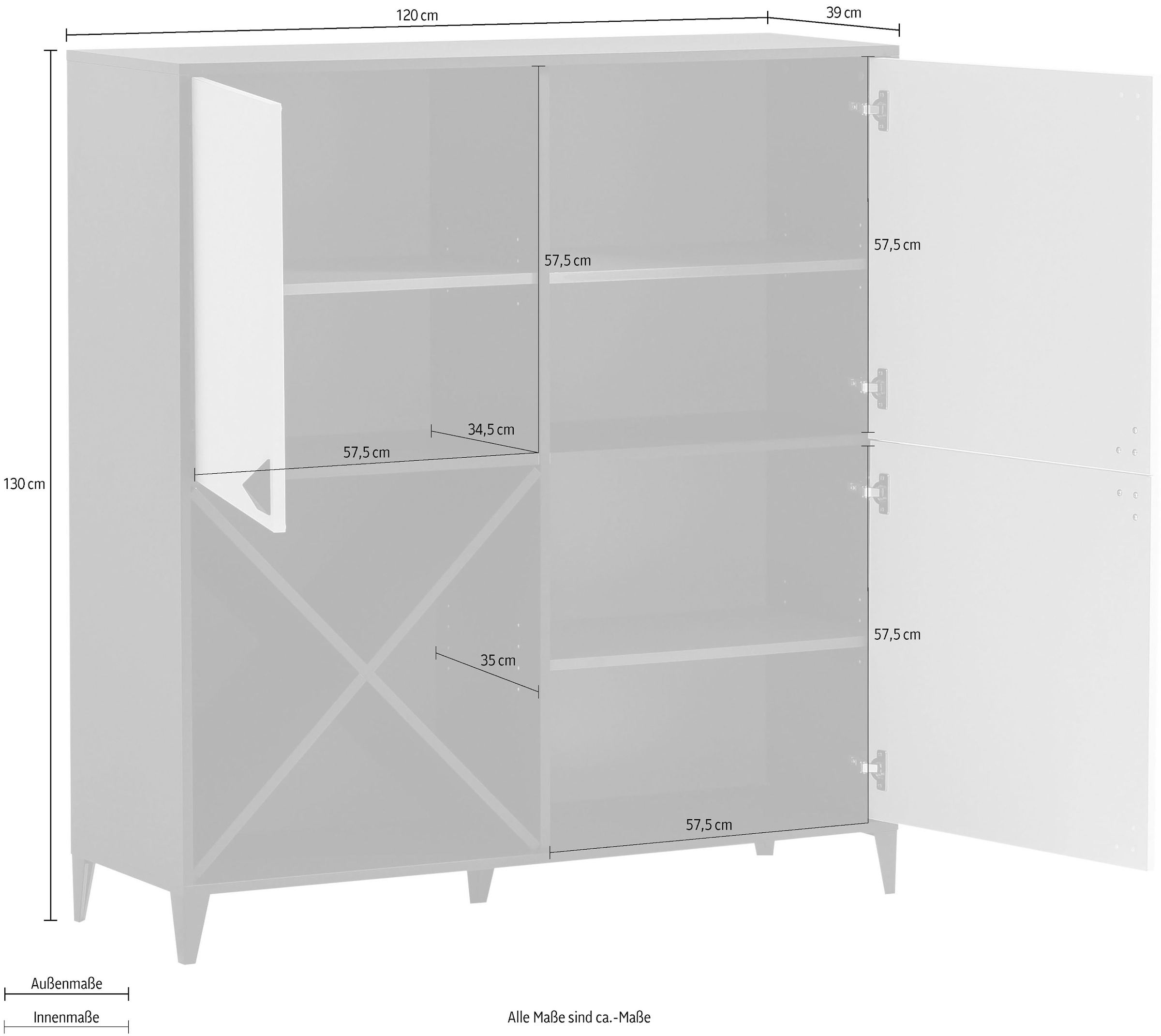 LOOKS by Wolfgang Joop Highboard »Looks Classic«, Mit kreuzförmiger, variabel einsetzbarer Facheinteilung