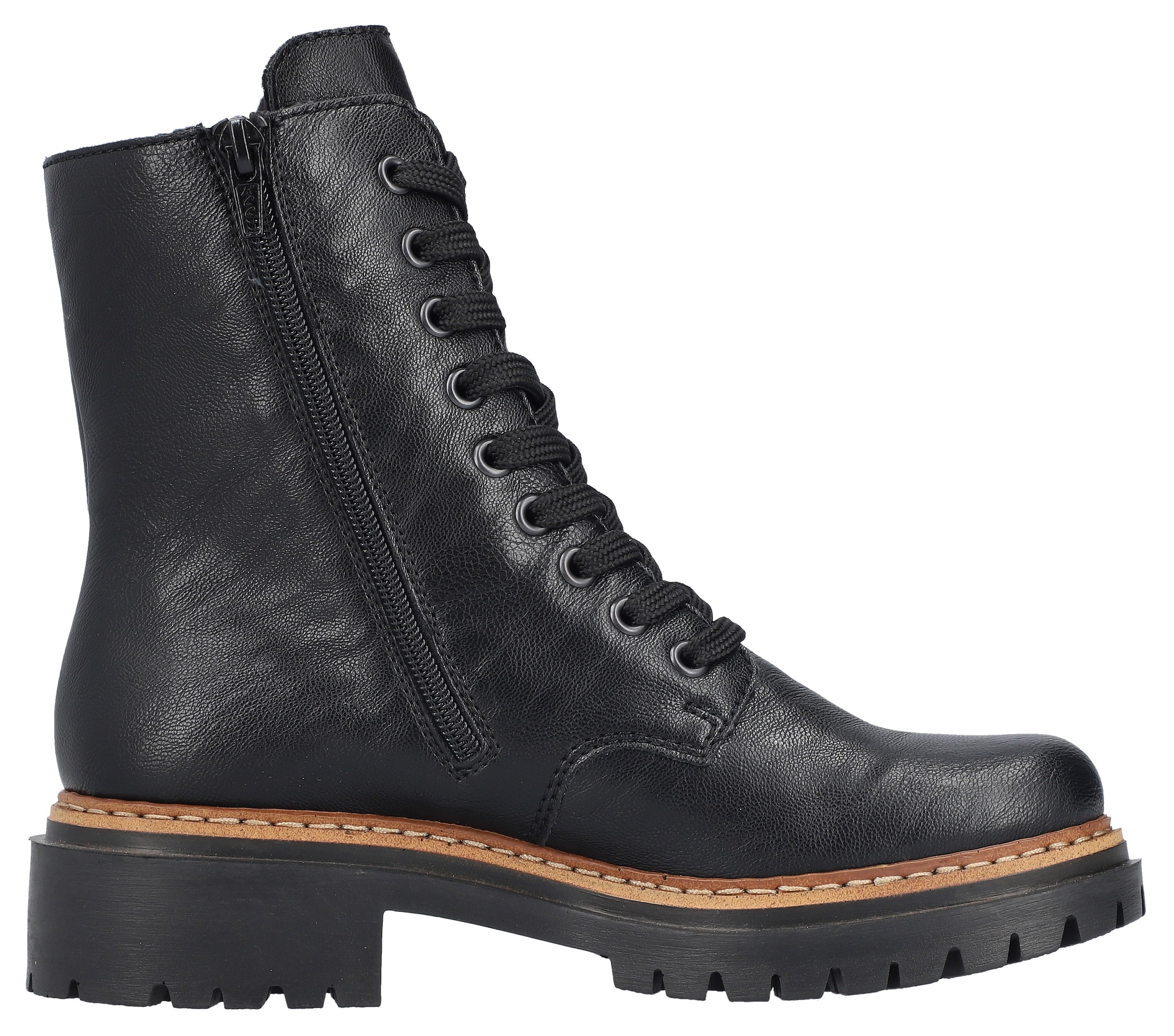 Rieker Schnürstiefelette, Schnürboots, Blockabsatz, Innenreissverschluss und Nietenverzierung
