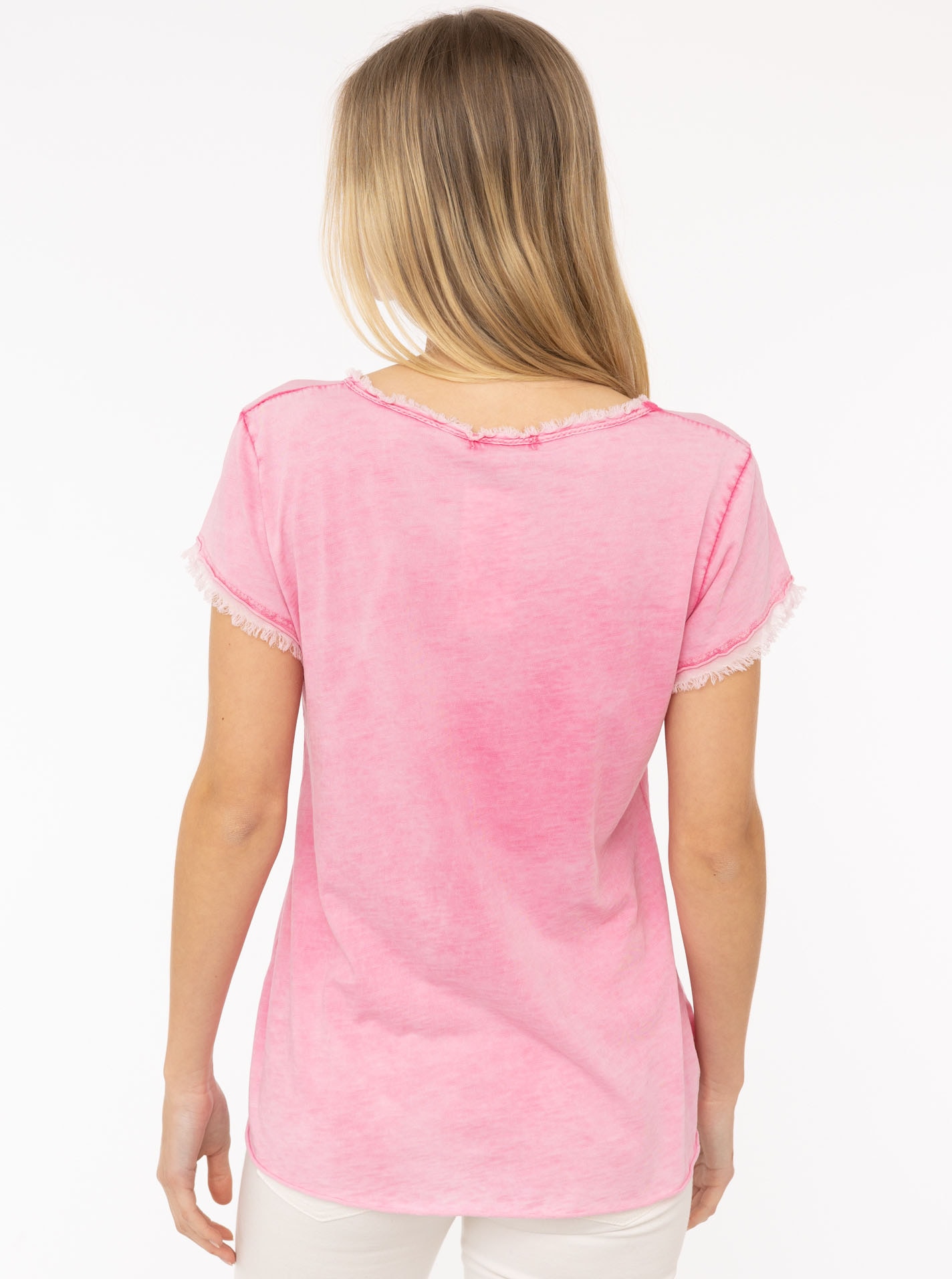 Zwillingsherz T-Shirt »"Positive Mind"«, V-Ausschnitt, Kurzarm, Used-Look, Baumwolle, ausgefranste Kanten
