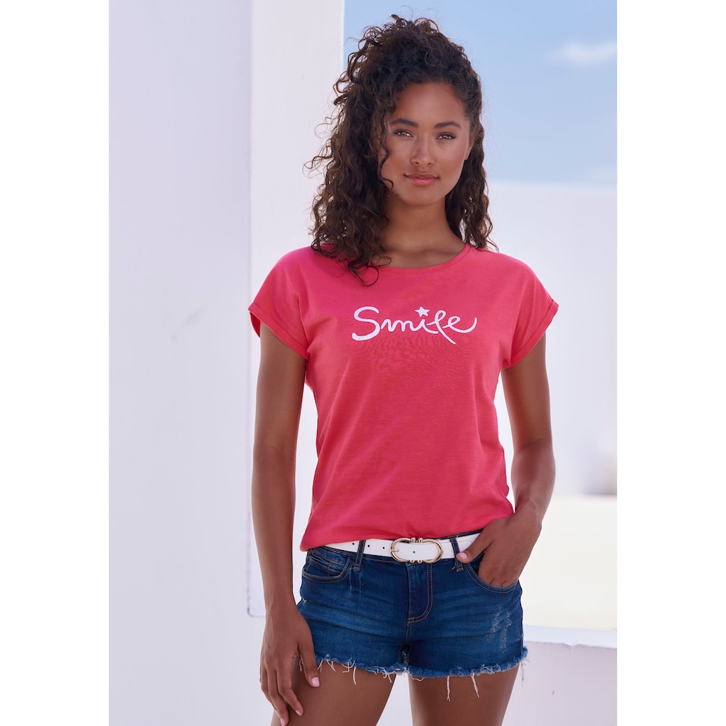 Beachtime T-Shirt, mit modischem Frontdruck "Smile"