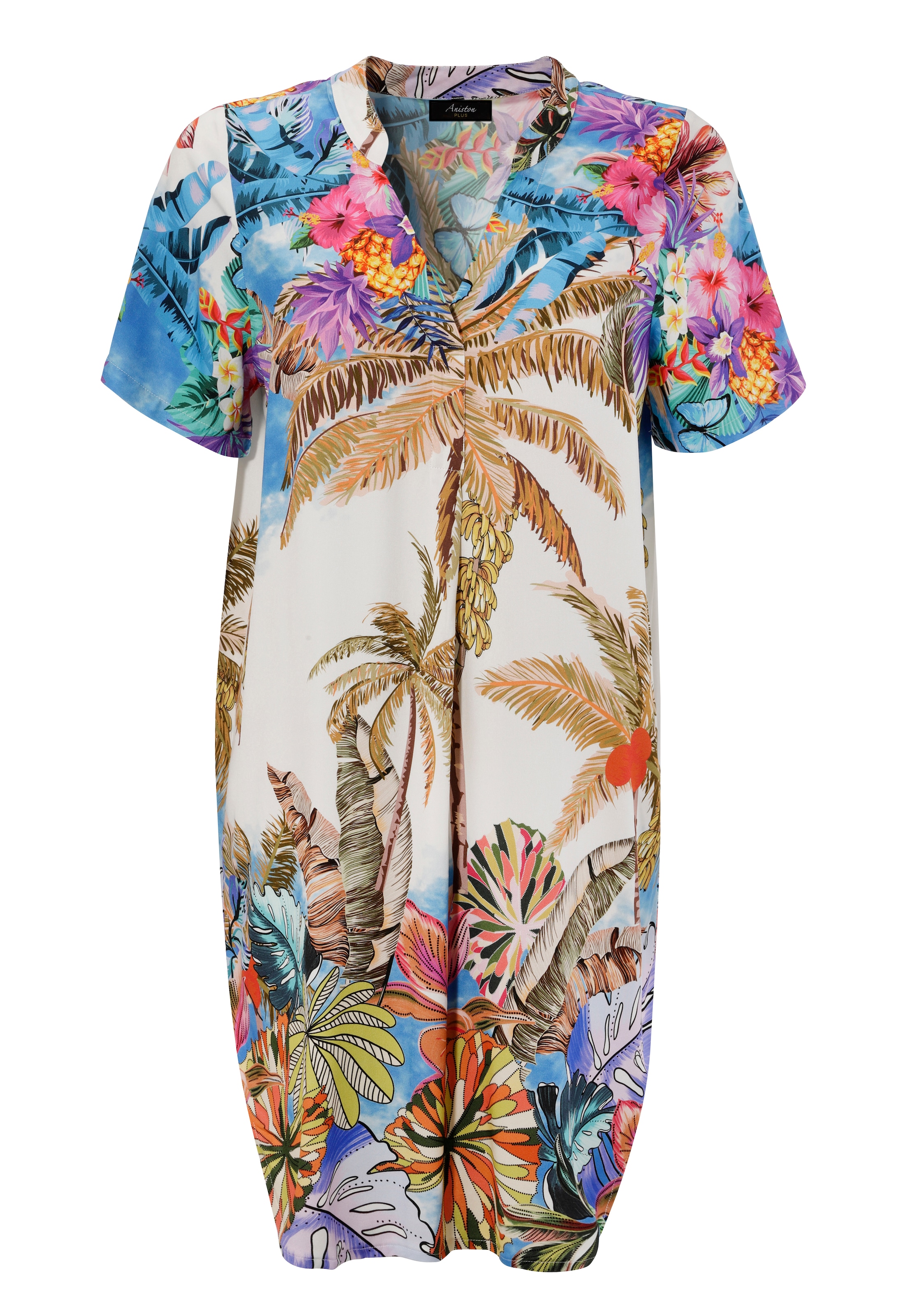 Aniston PLUS Blusenkleid, mit farbenfrohem, grossflächigem Palmendruck