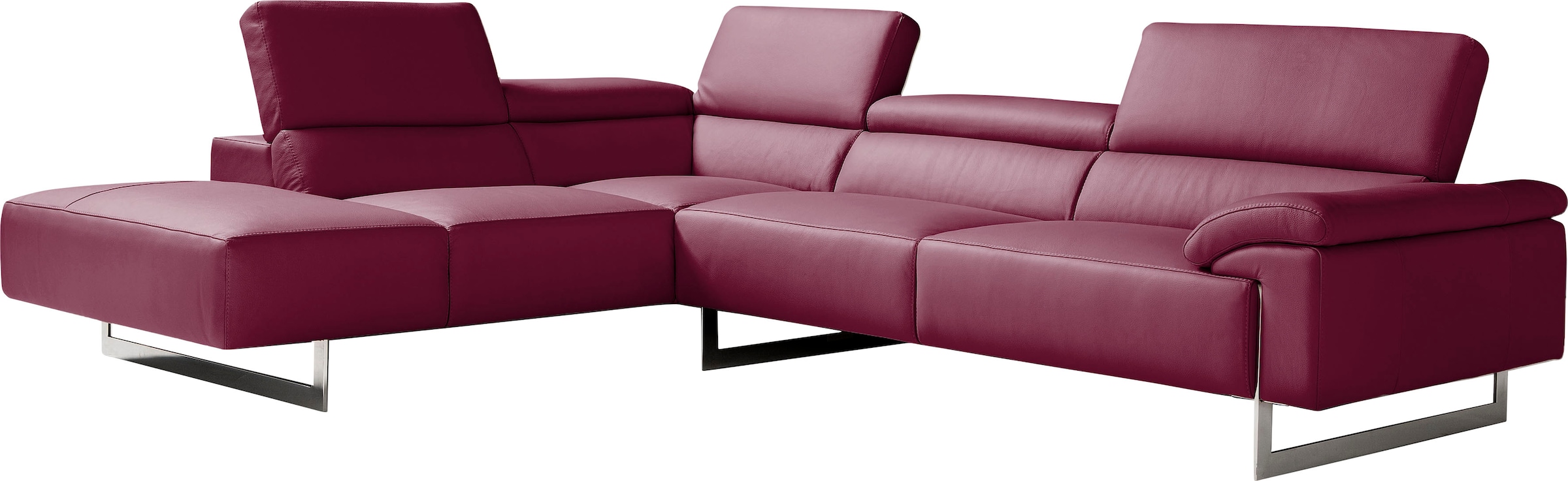 Egoitaliano Ecksofa "Malika, elegant und bequem, Designsofa, L-Form" mit Ottomane, inkl. Kopfteilverstellung und chromfarbenen Metallfüssen