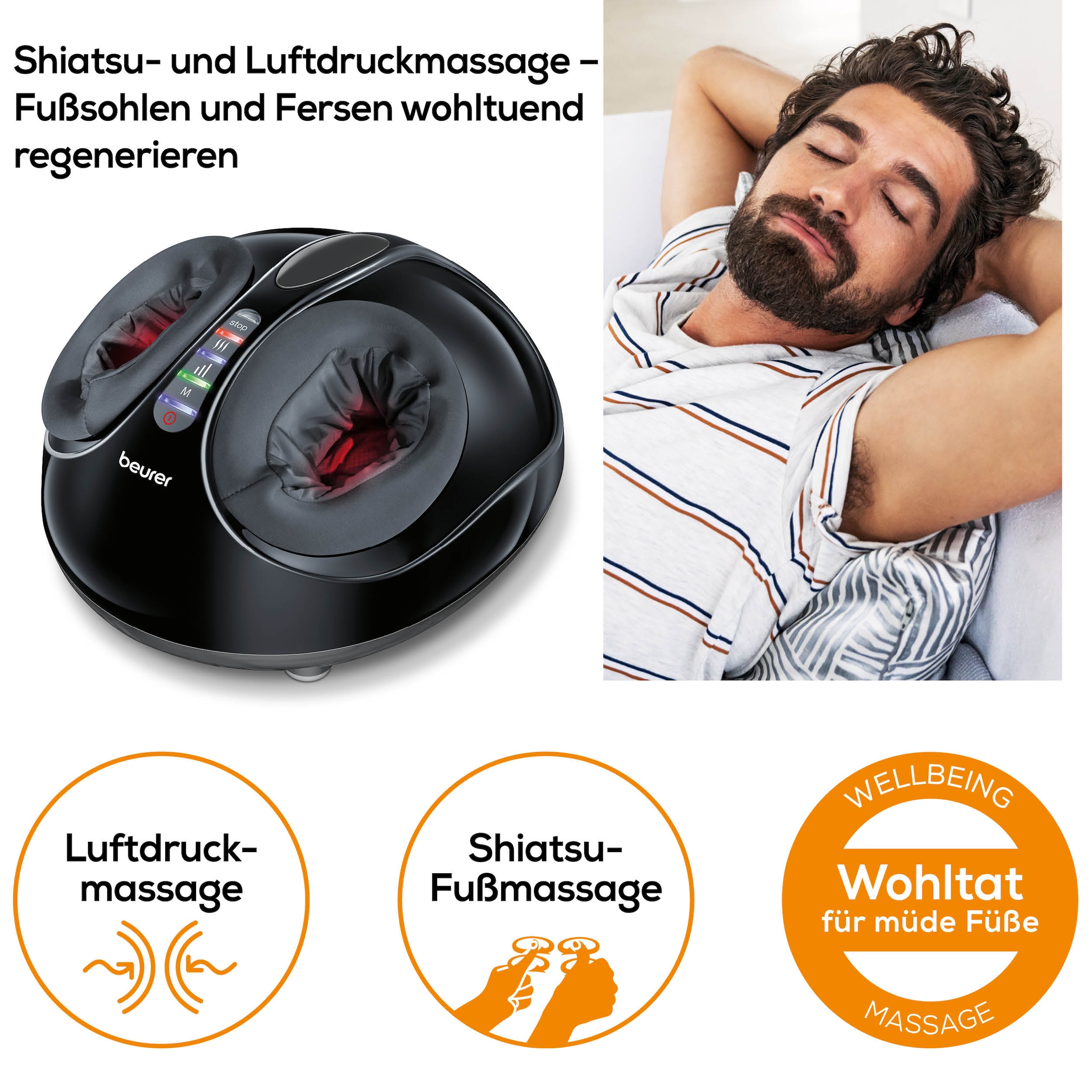 BEURER Fussmassagegerät »FM 90 mit Shiatsu- und Luftdruckmassage, durchblutungsfördernd«, Mit Wärmefunktion, 3 Intensitätsstufen, durchblutungsfördernd