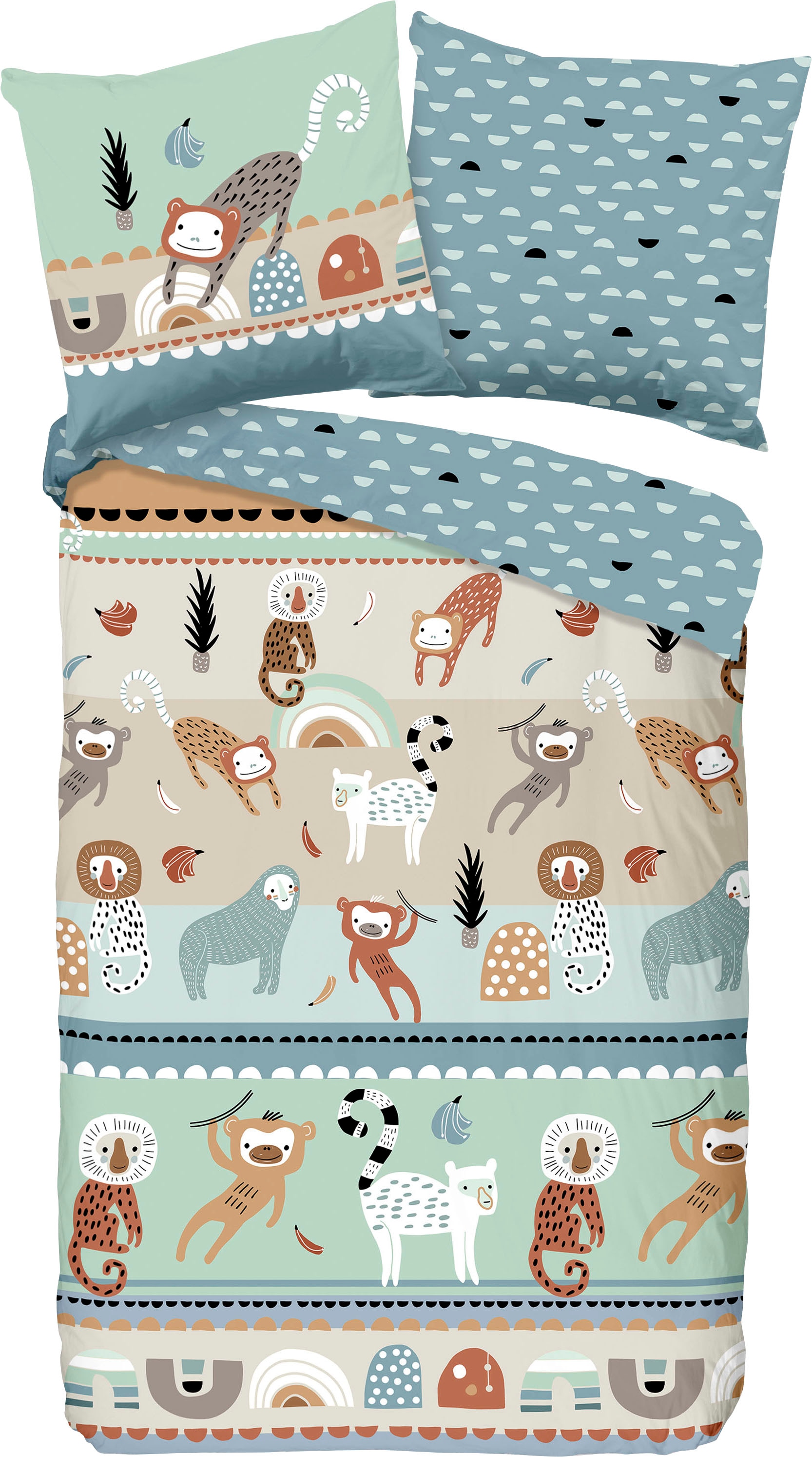 good morning Kinderbettwäsche »Play«, 100% Baumwolle, 135x200, Reissverschluss, Wendeoptik, Kind, Tier, Affe