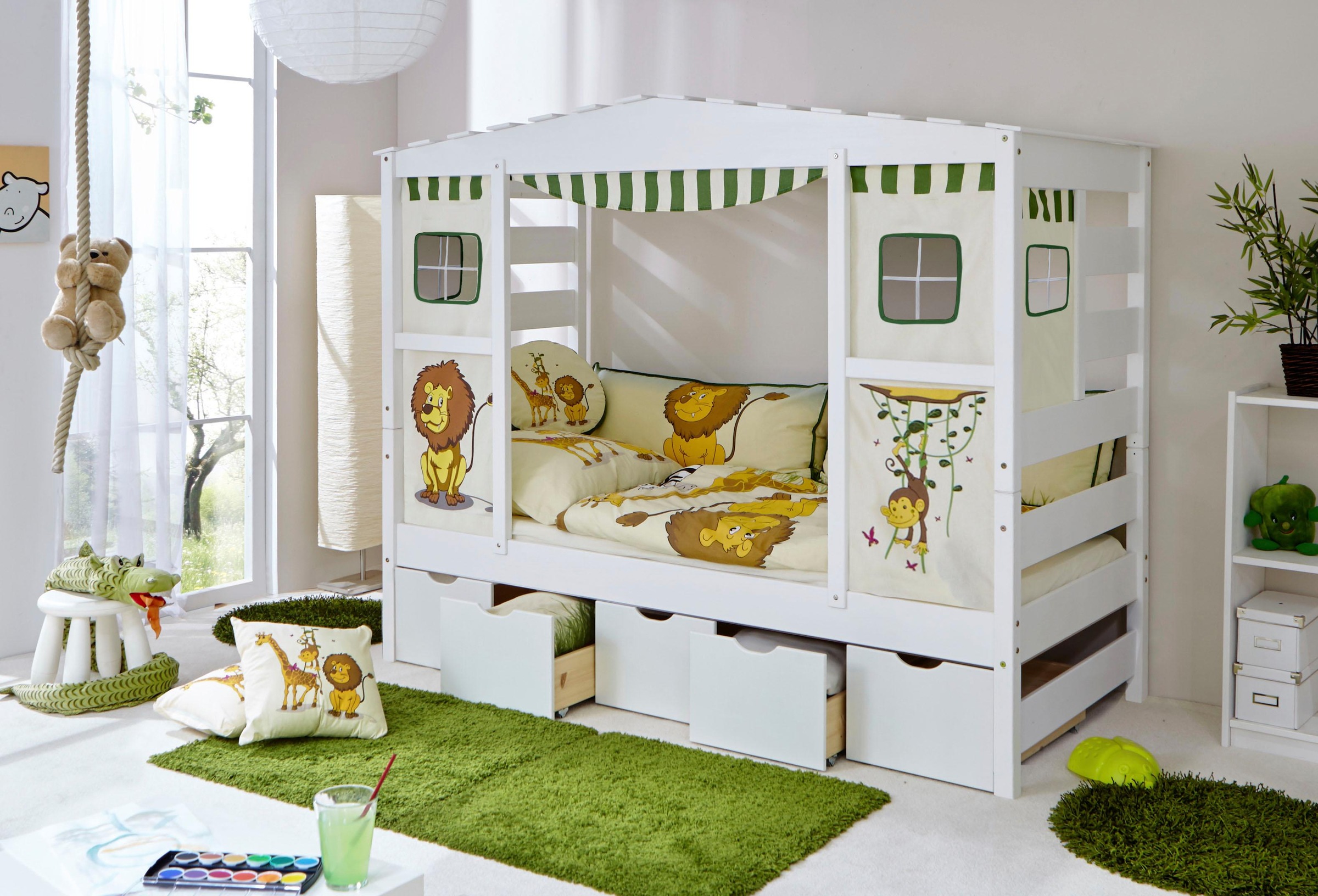 Ticaa Kinderbett »Lio« Hausbett, inkl. Schubkasten und Rollrost