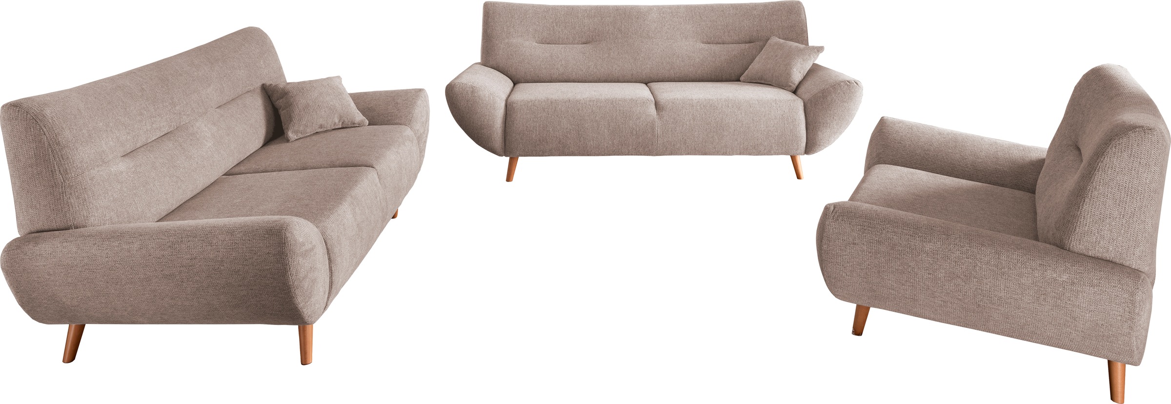 INOSIGN Polstergarnitur »Drago elegant und zeitlos, komfortabel, moderne Formensprache«, (Set, 3 tlg., 3-Sitzer, 2-Sitzer und Sessel), als Sessel/Polsterecke erhältlich, versch. Stoffe, inkl. 2 Zierkissen