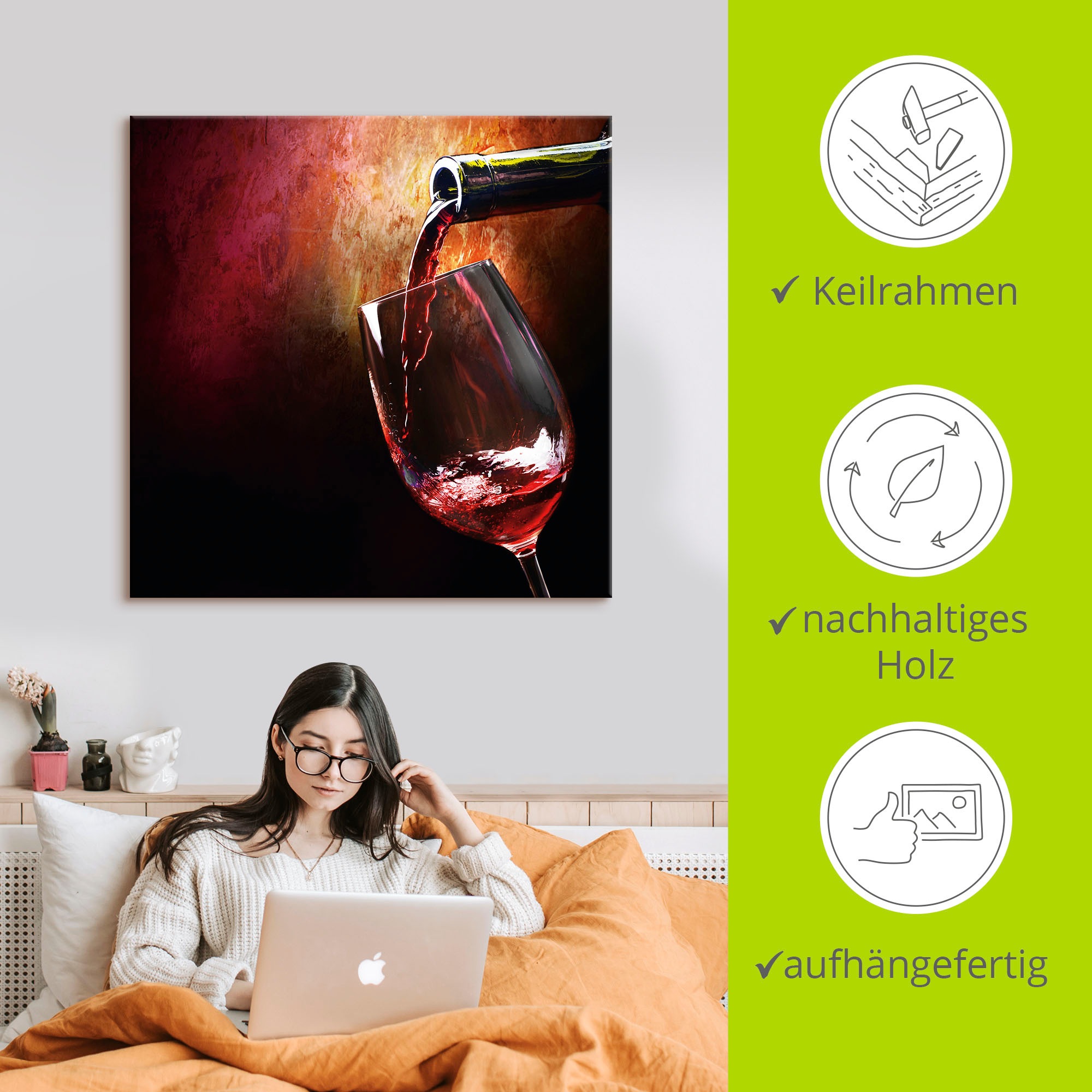 Artland Wandbild »Wein - Rotwein«, Getränke, (1 St.), als Alubild, Outdoorbild, Leinwandbild, Poster, Wandaufkleber