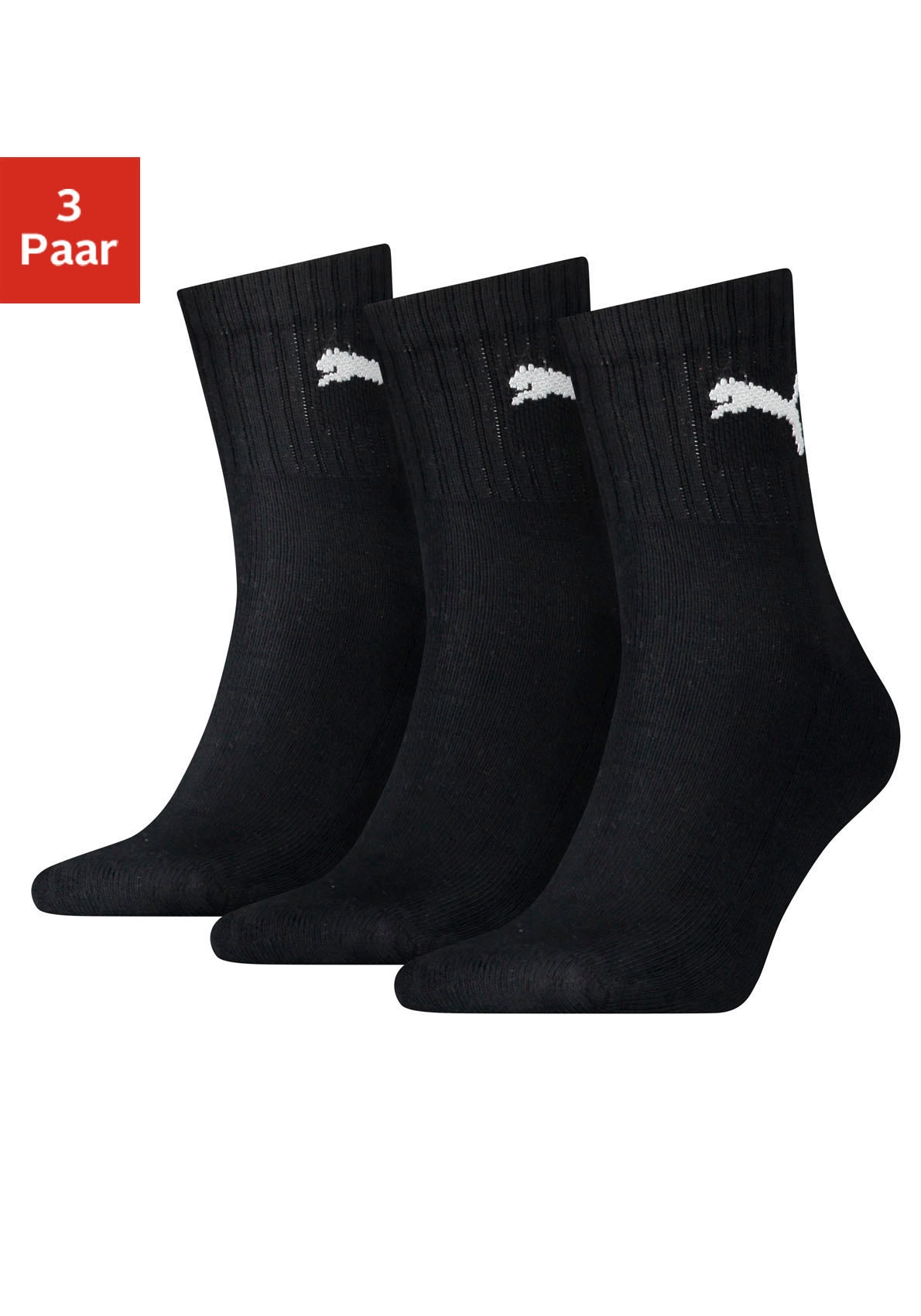 Sportsocken »short crew«, (3 Paar), mit klassischer Rippe