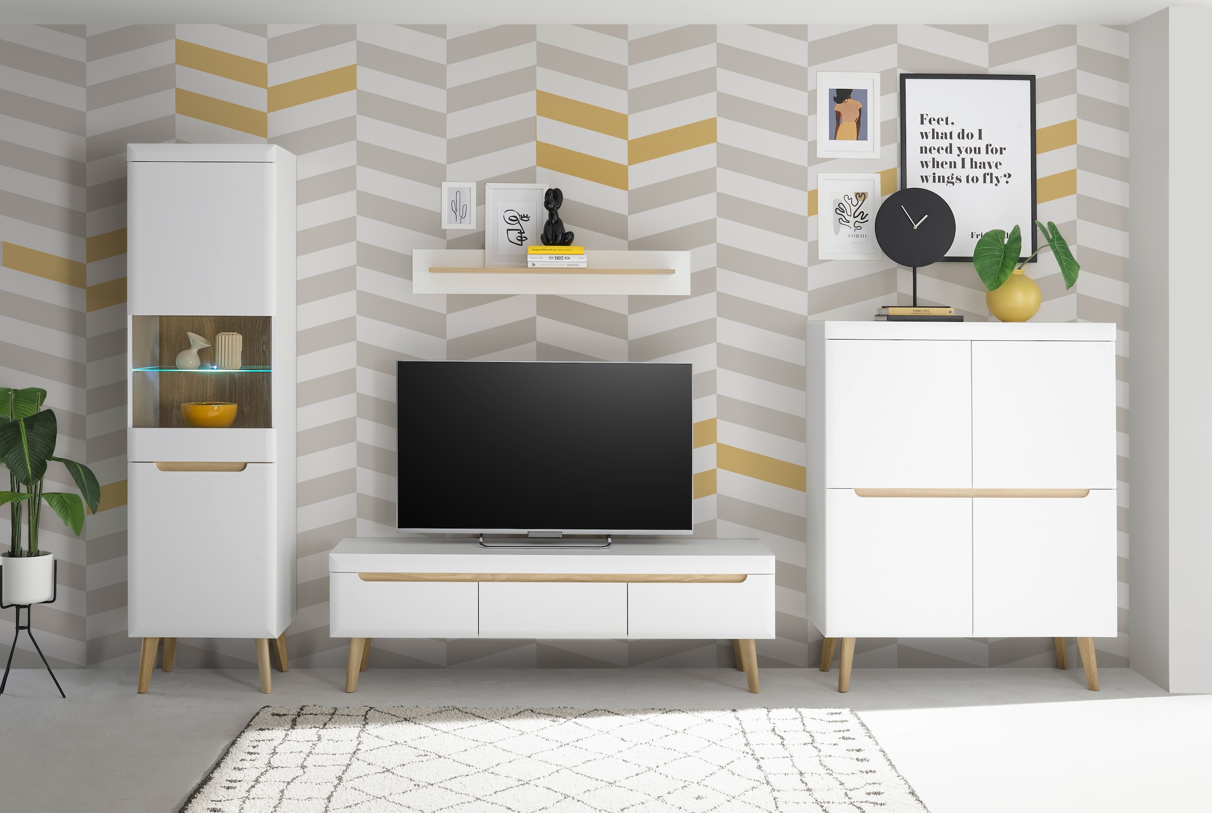 INOSIGN Wohnwand »Torge, Anbauwand, Schrankwand, Mediawand, Wohnzimmer-Set«, (Set, 4 St.), enthält 1 Vitrine, 1 Lowboard, 1 Highboard + 1 Wandboard, 360 cm breit