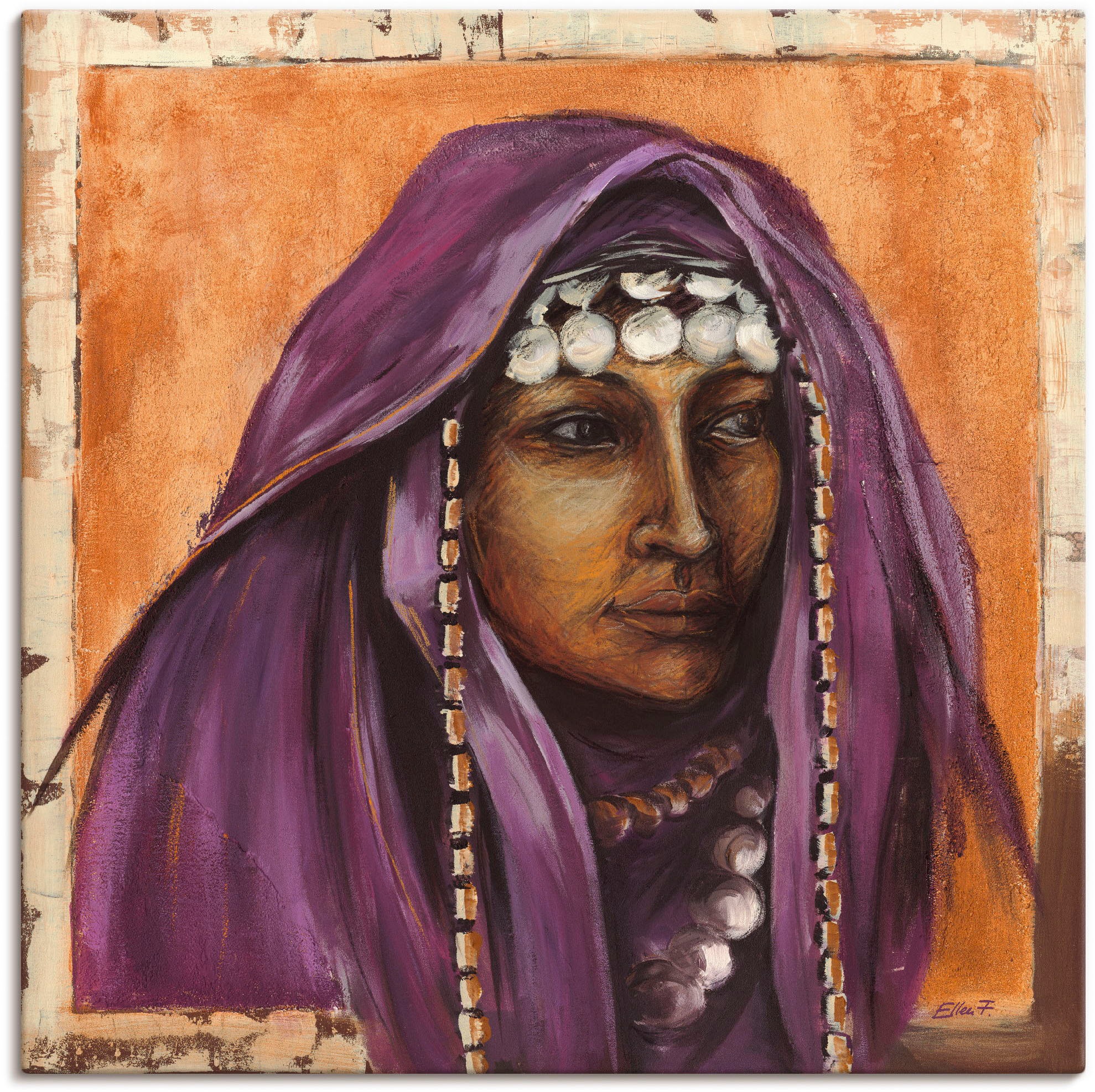 Leinwandbild »Beduinin II mit auberginefarbenem Tuch«, Frau, (1 St.), auf Keilrahmen...